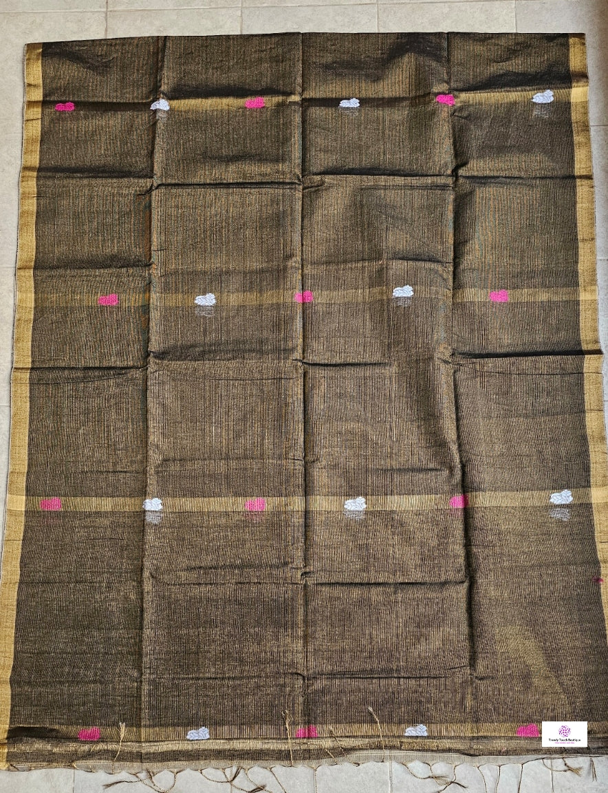 Blackish Gold - Jamdani Handloom - Tissue Linen Saree