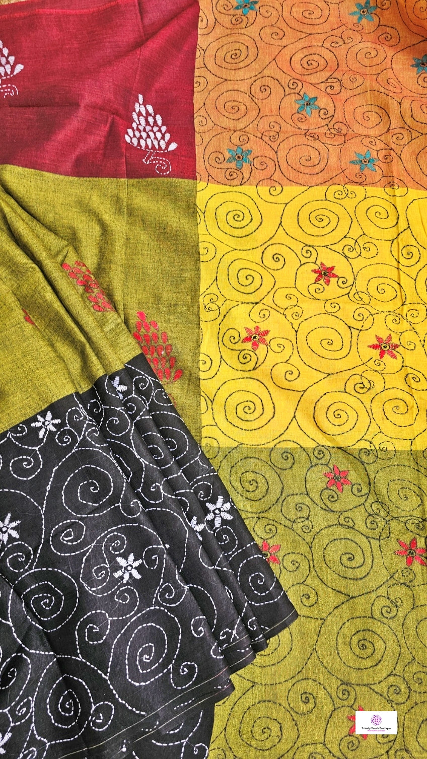 Colorful Soul - Kantha Work - Cotton Saree