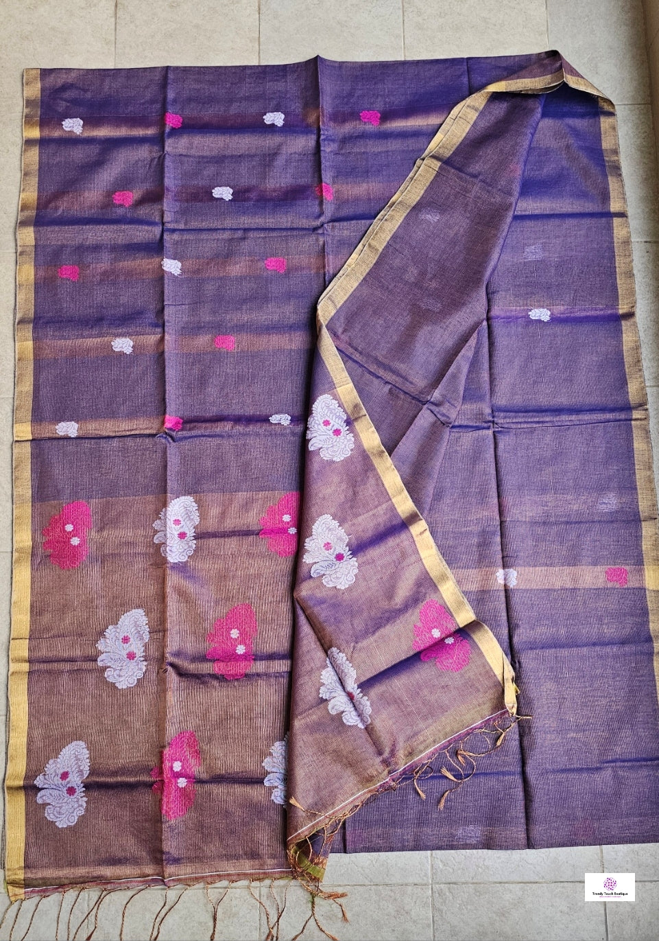 Lavender Mist - Jamdani Handloom - Tissue Linen Saree