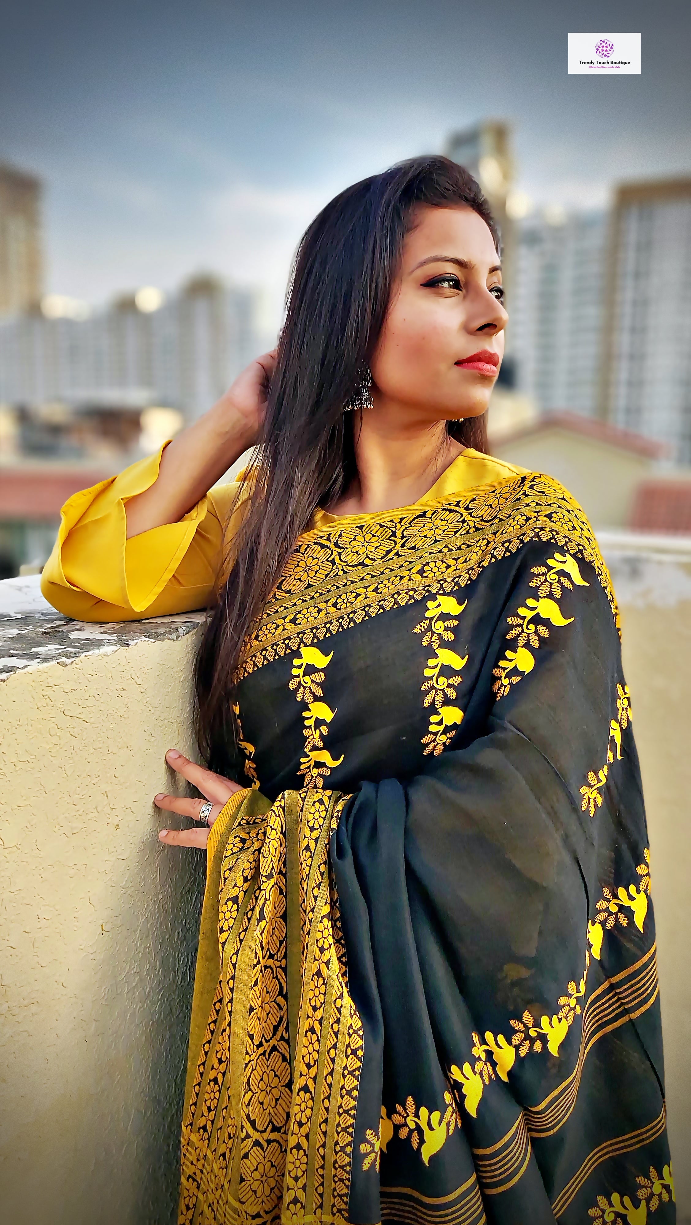 Black Sea - Hand Painted & Hand Embroidered - Begumpuri Cotton Saree (Made to Order)