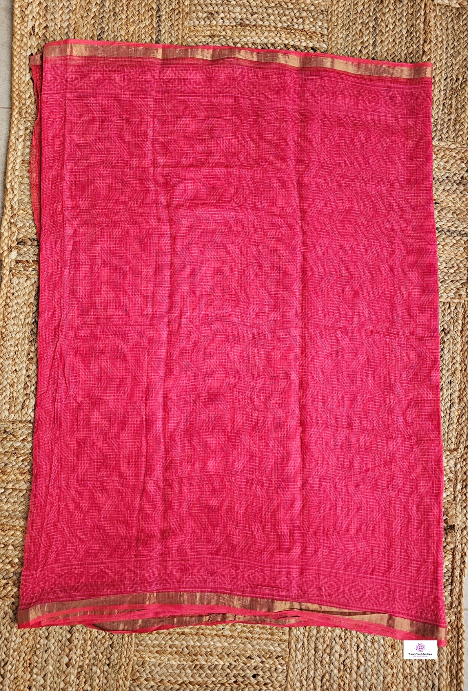 Pinkish Red Kota doria handblockprinted in natural dye festive gift officewear lightweight saree with blouse piece