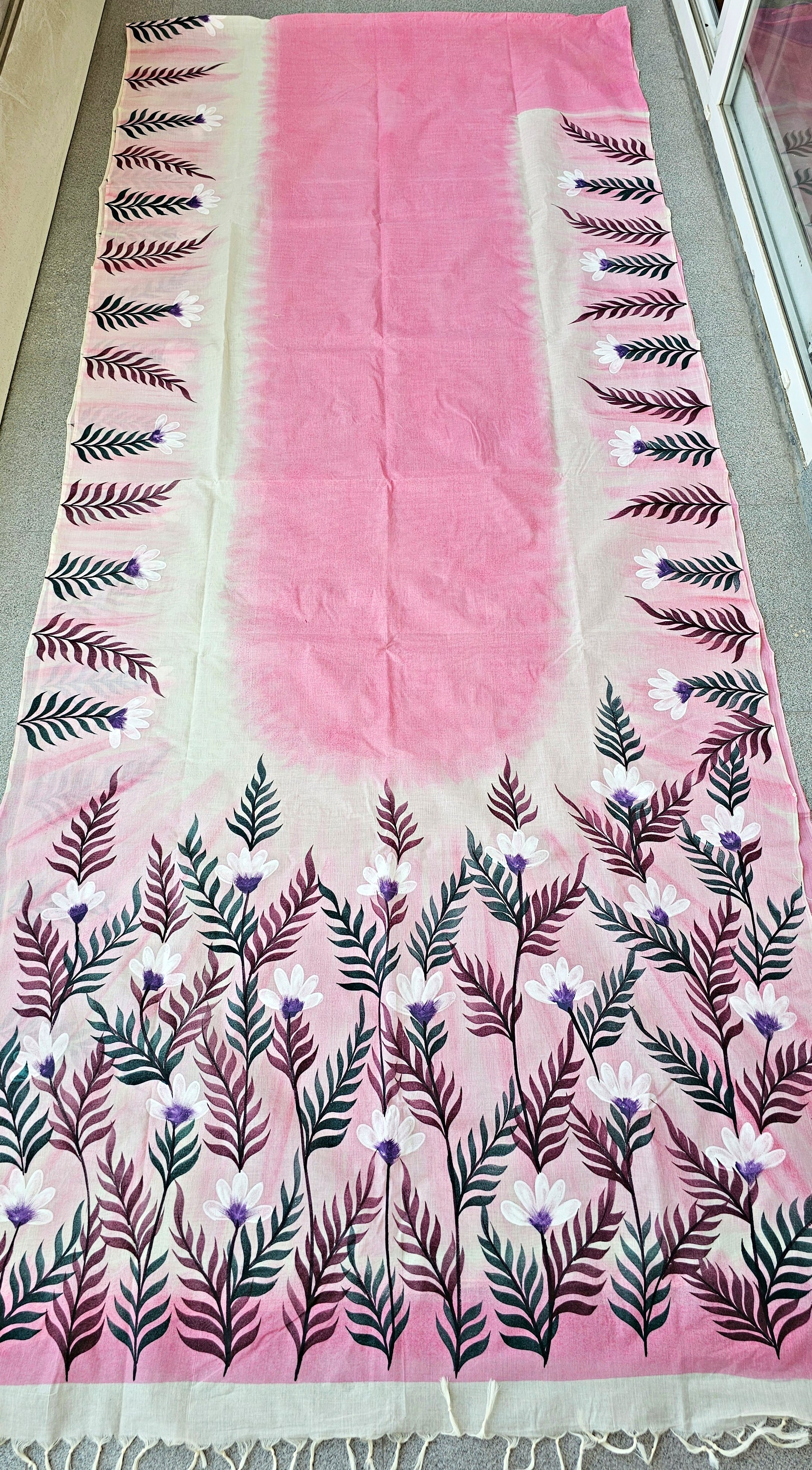 Pink Moscato - Handpainted - Pure Cotton Saree