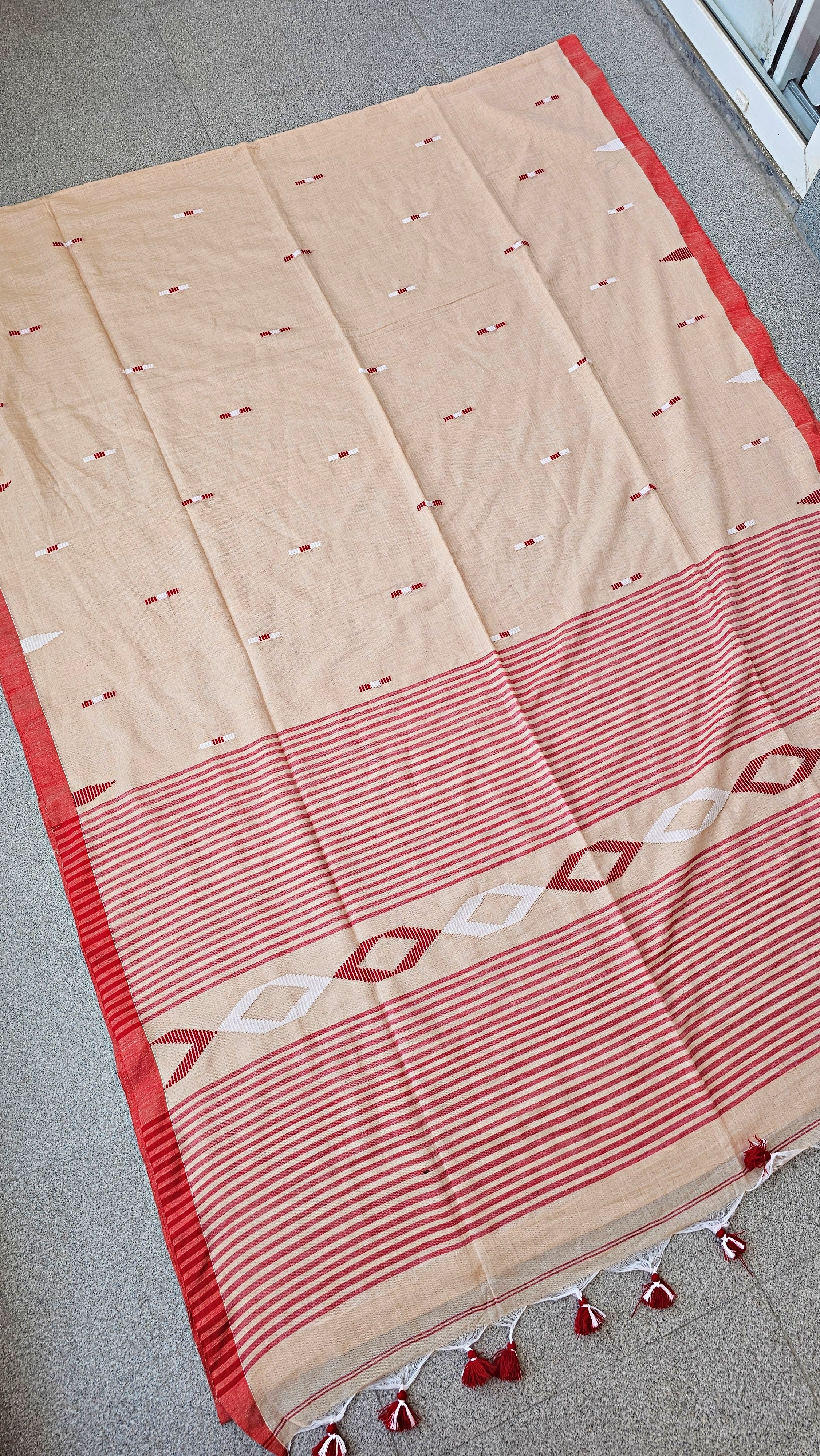 Surmai - Jamdani Handloom - Mulcotton Saree