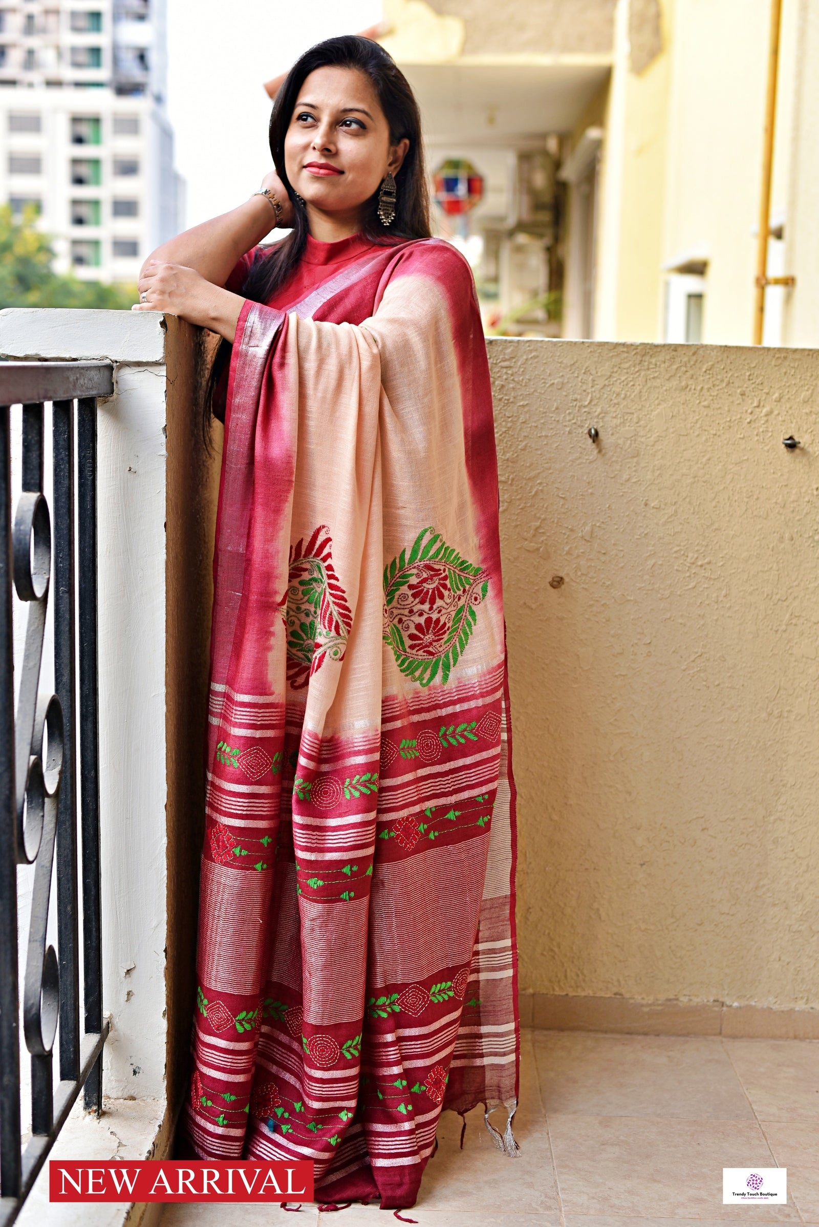Sarah - Kantha Work - Tie & Dye Linen Saree