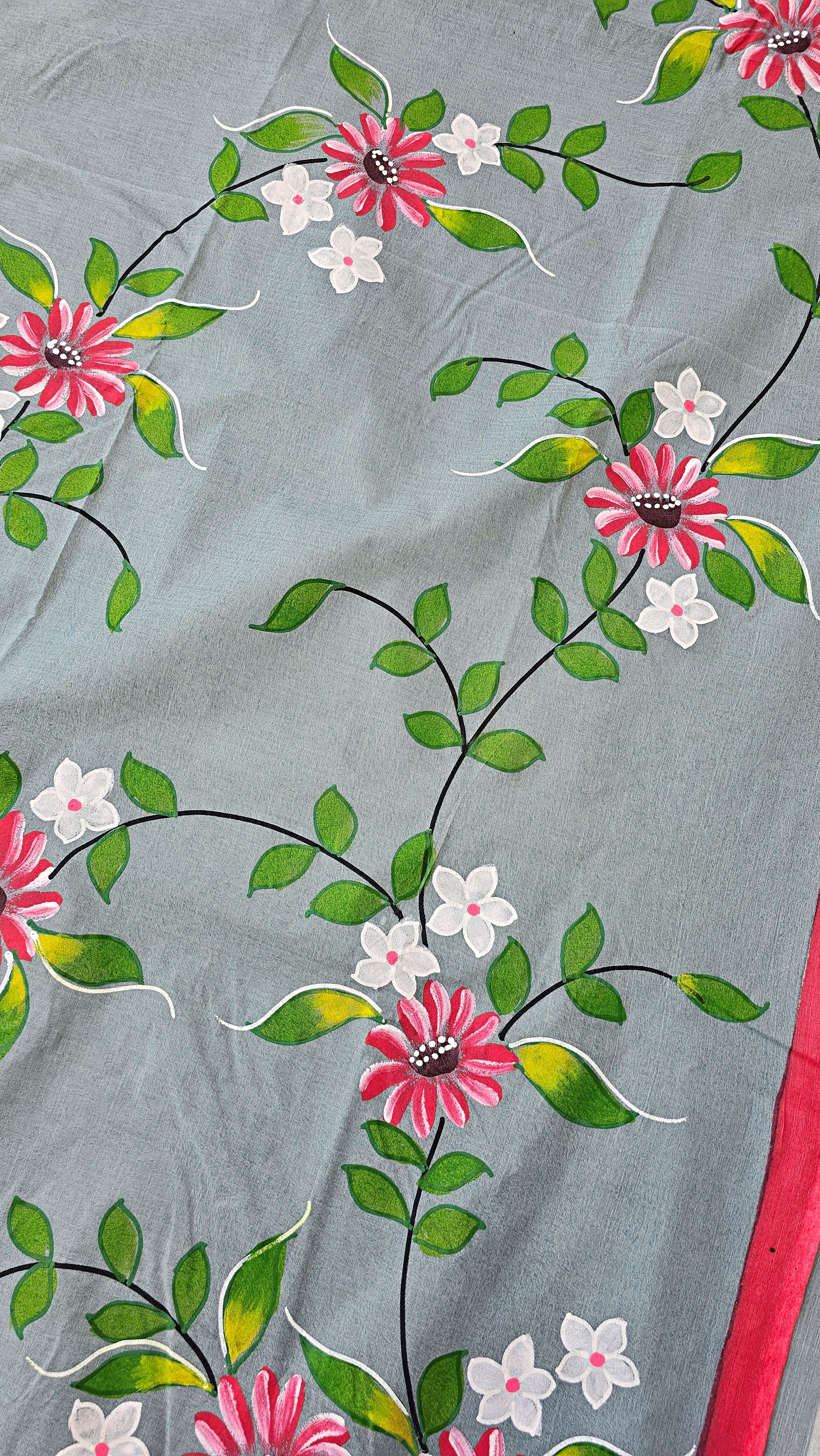 Daisy - Handpainted - Pure Cotton Saree