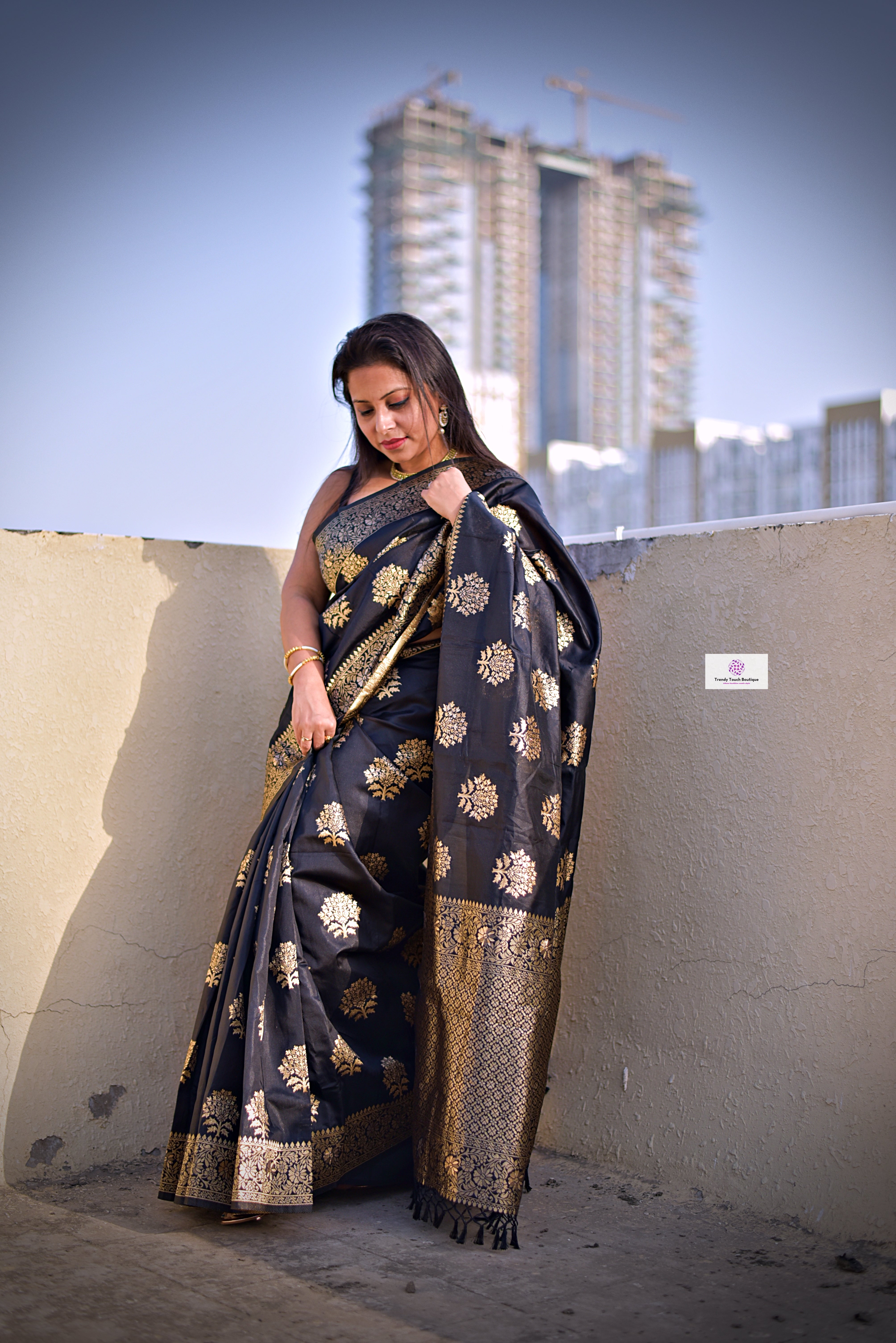 black banarasi silk wedding bridal wear saree with blouse piece online best price lightweight