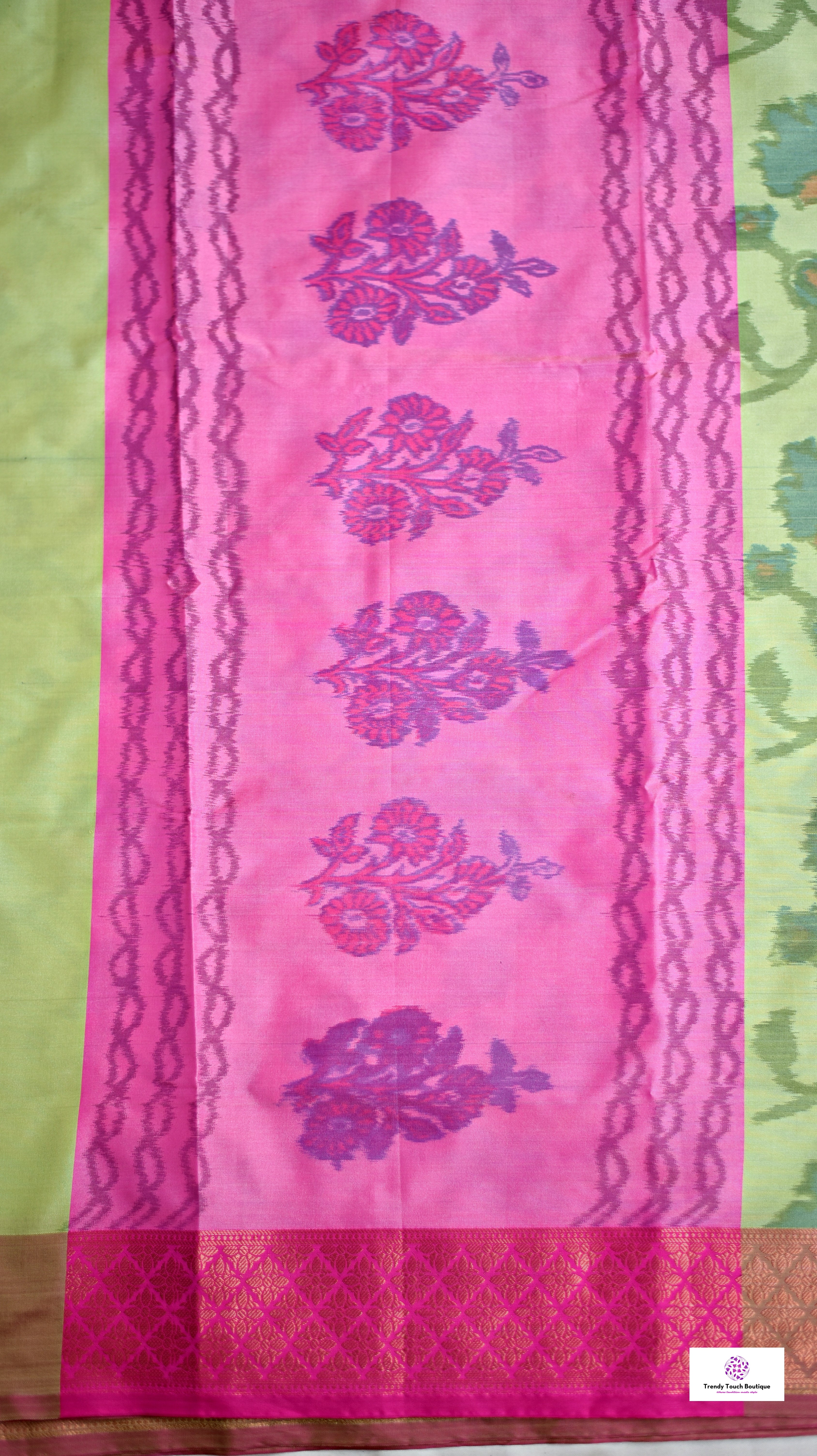 ikkat style digital print soft silk saree  green pink for haldi sangeet marriage bridal function puja and special ocassion with blouse piece best price