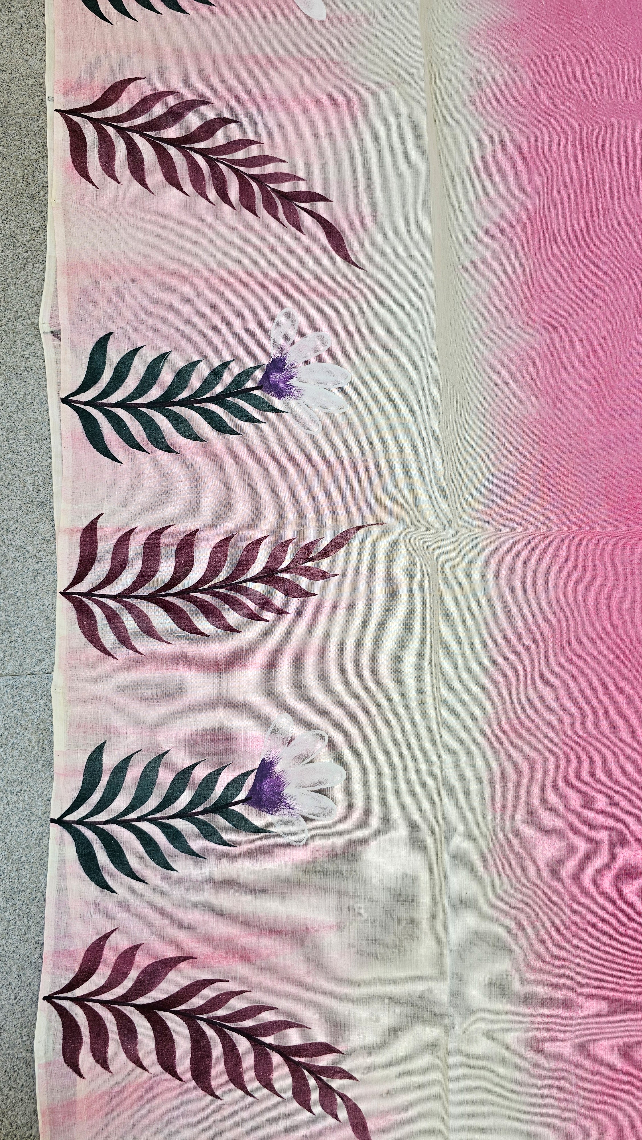 Pink Moscato - Handpainted - Pure Cotton Saree