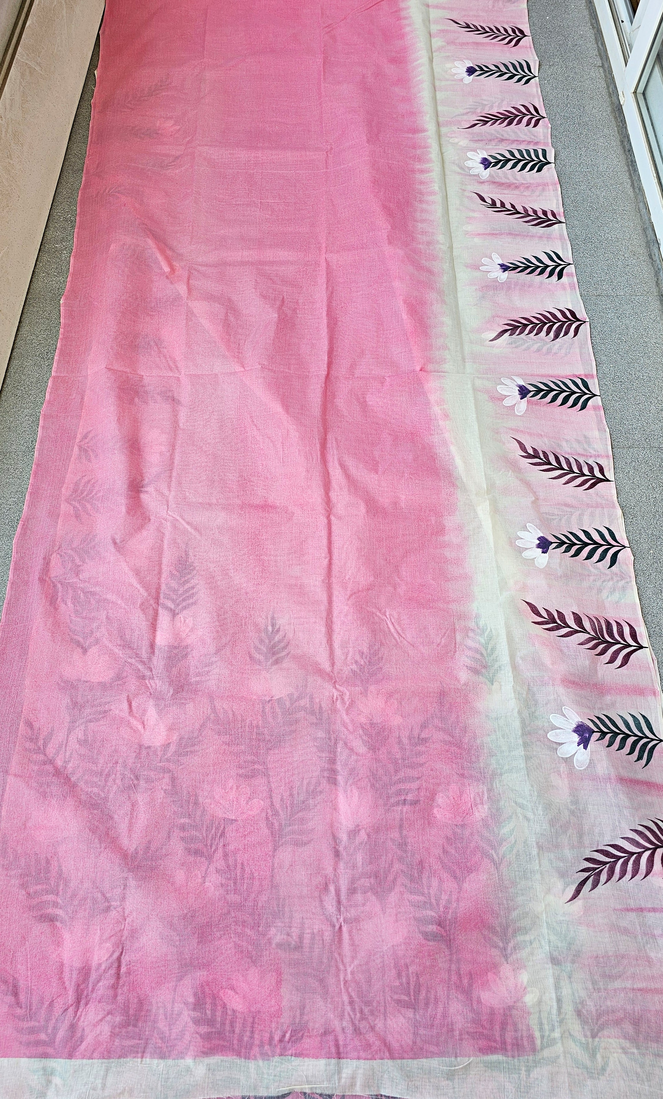 Pink Moscato - Handpainted - Pure Cotton Saree