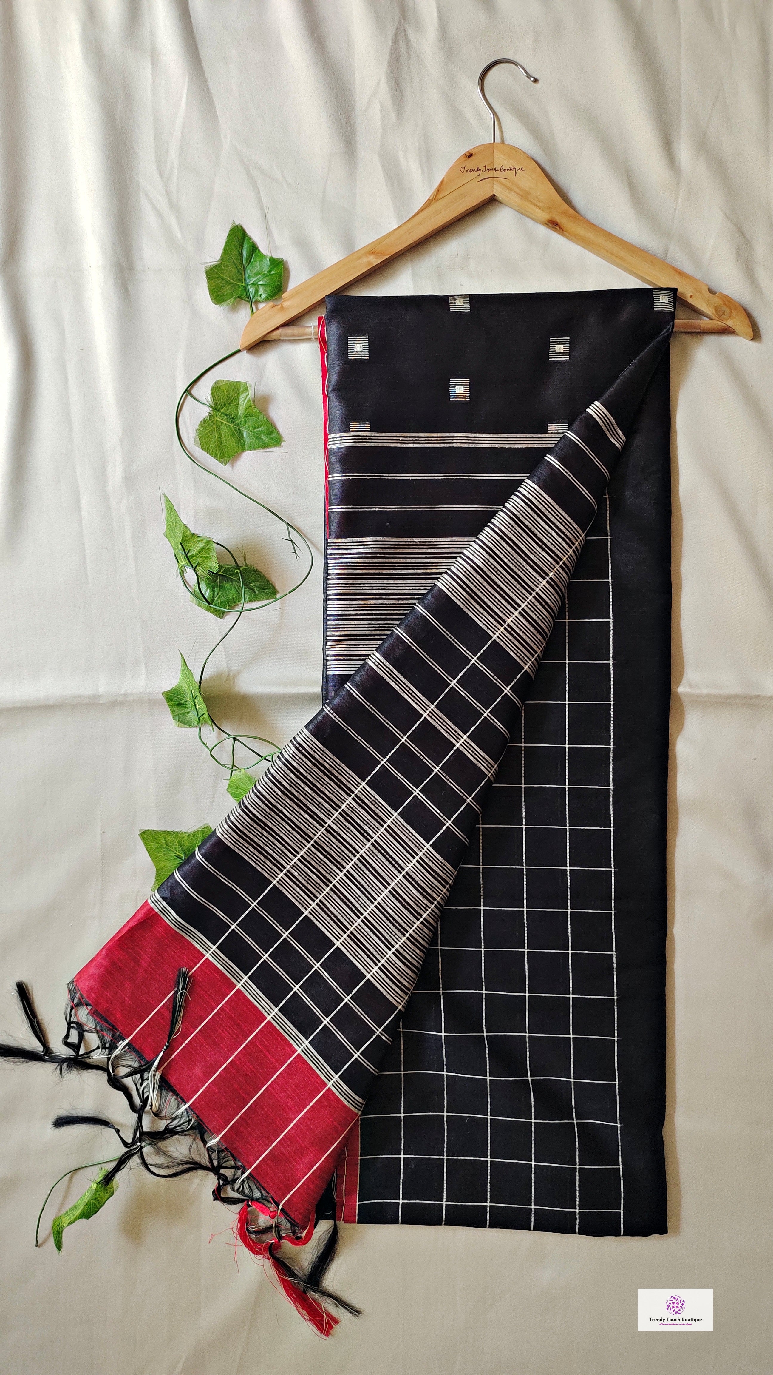 black red silk cotton office wear formal wear sarees check pattern with blouse piece contrast best price online handloom