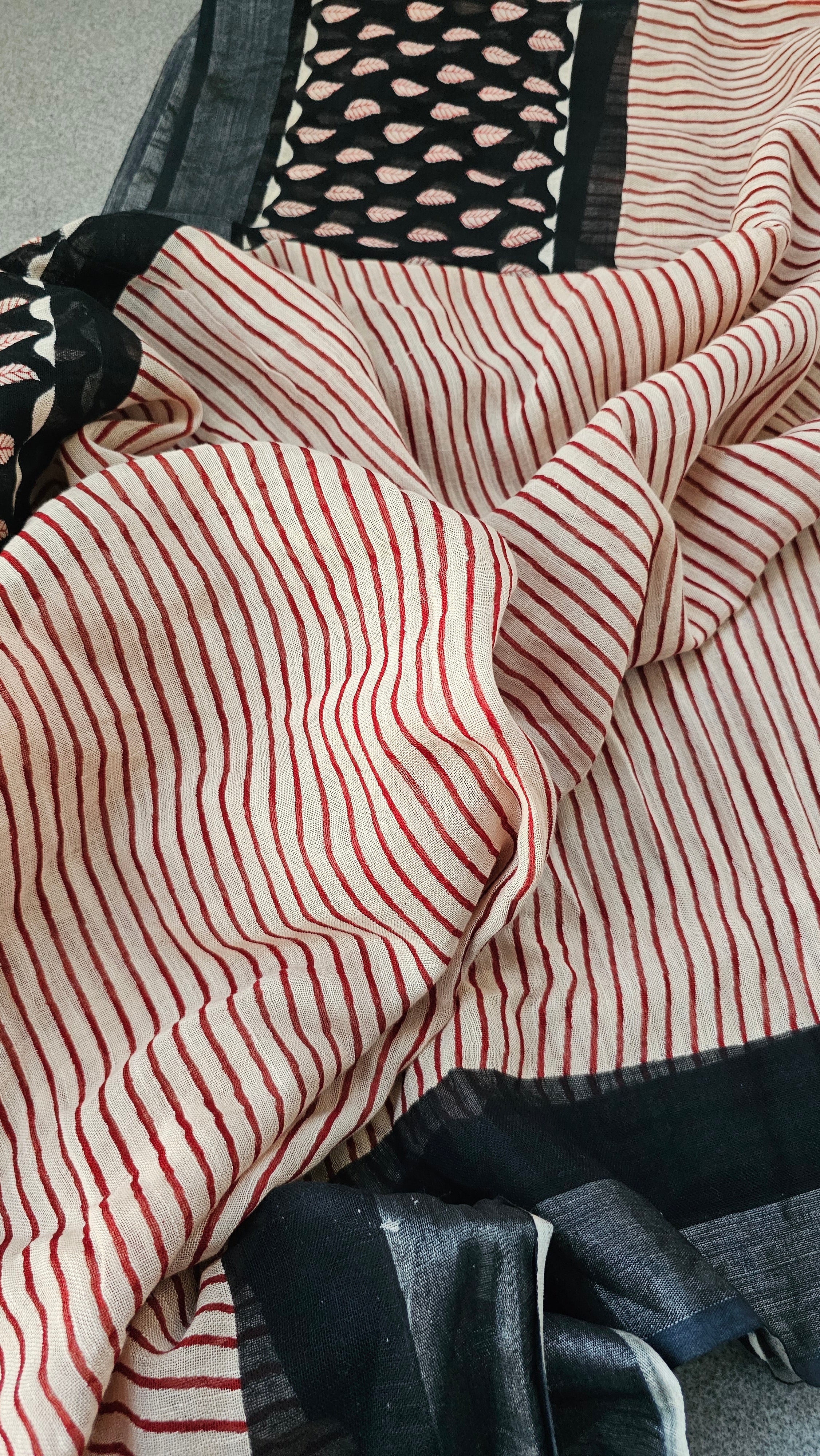 Rhea - Hand Block Print - Linen Cotton Saree