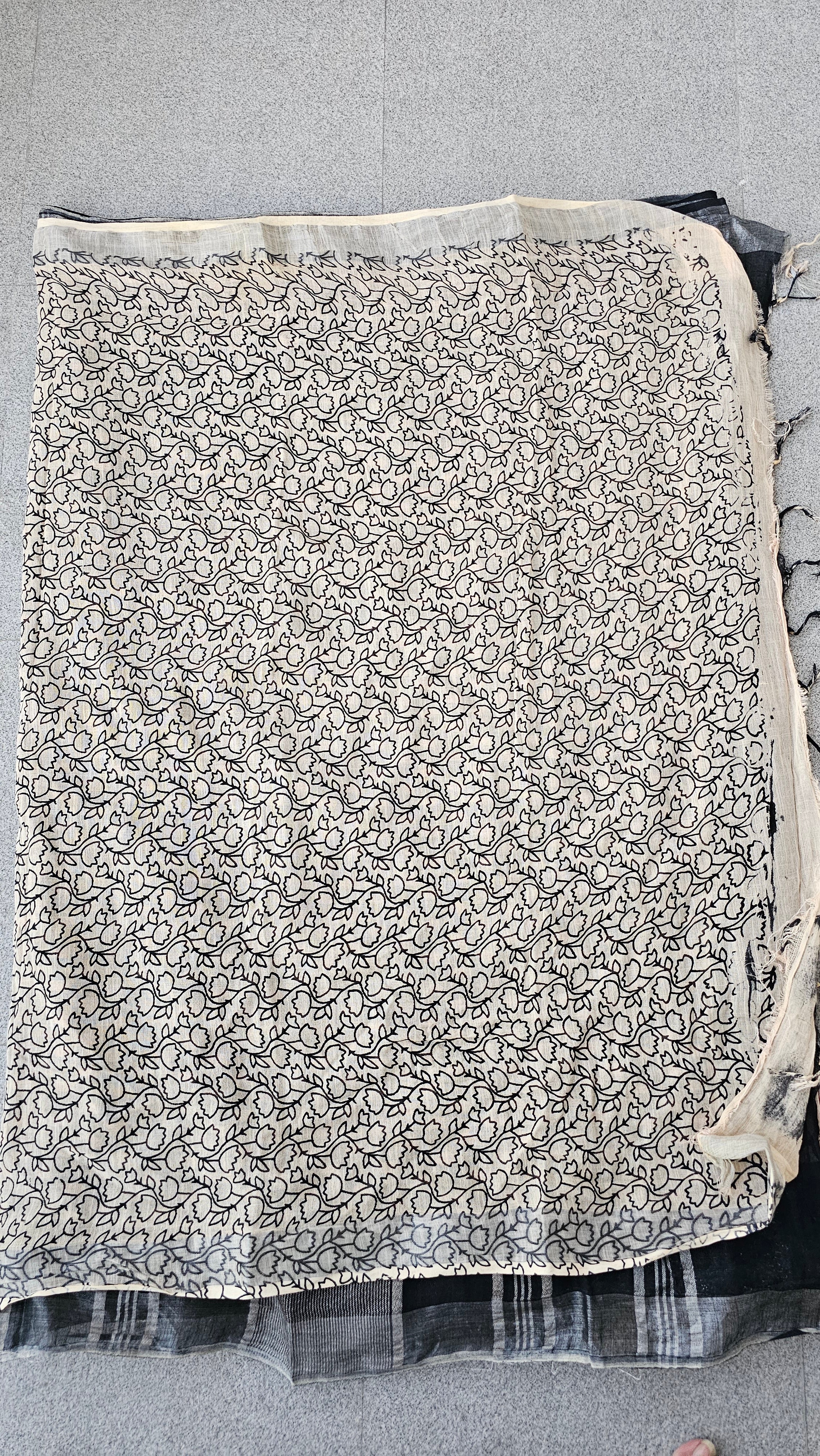 Rhea - Hand Block Print - Linen Cotton Saree