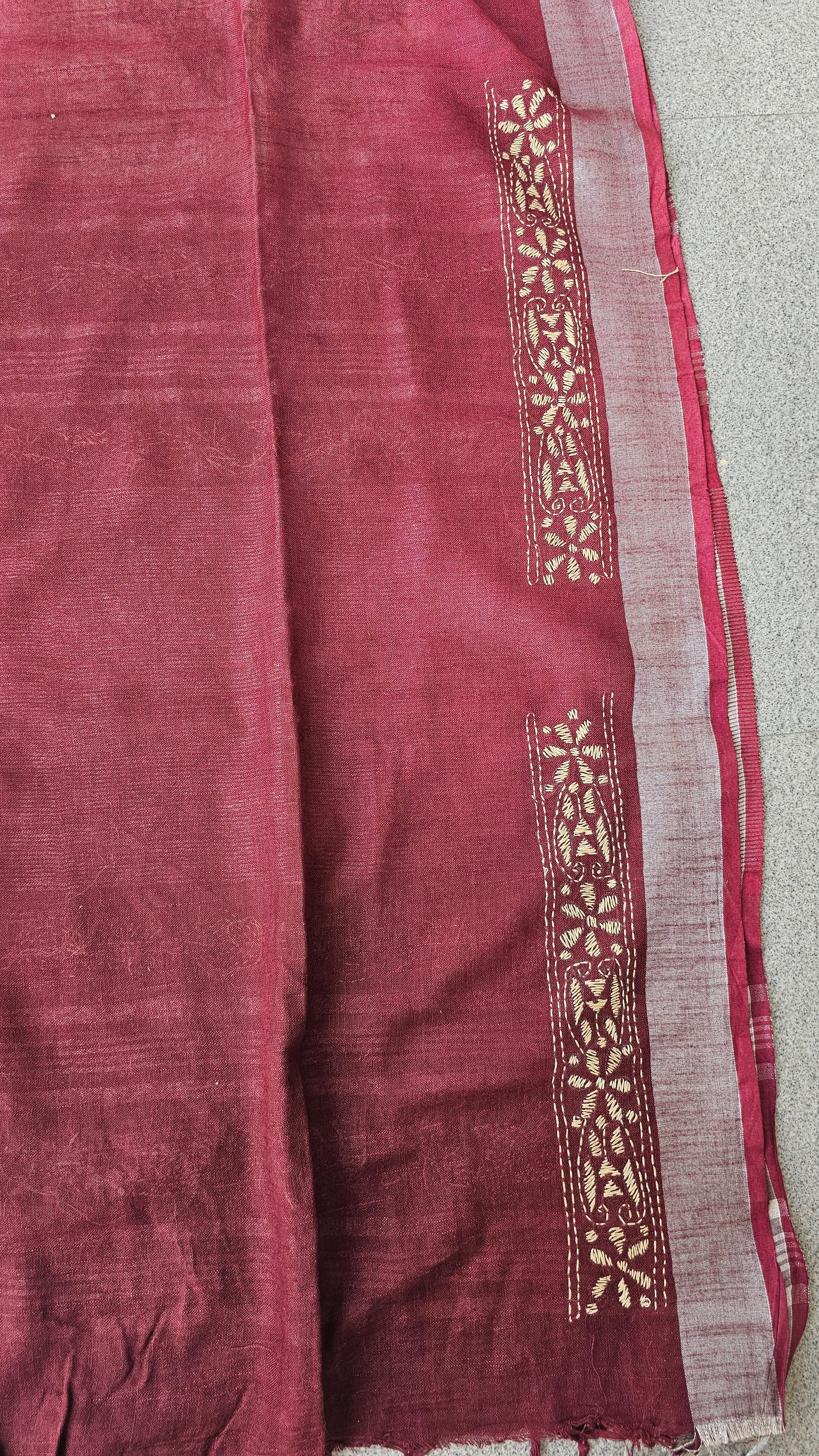 Chandana - Kantha Work - Shibori Tie & Dye Linen Cotton Saree