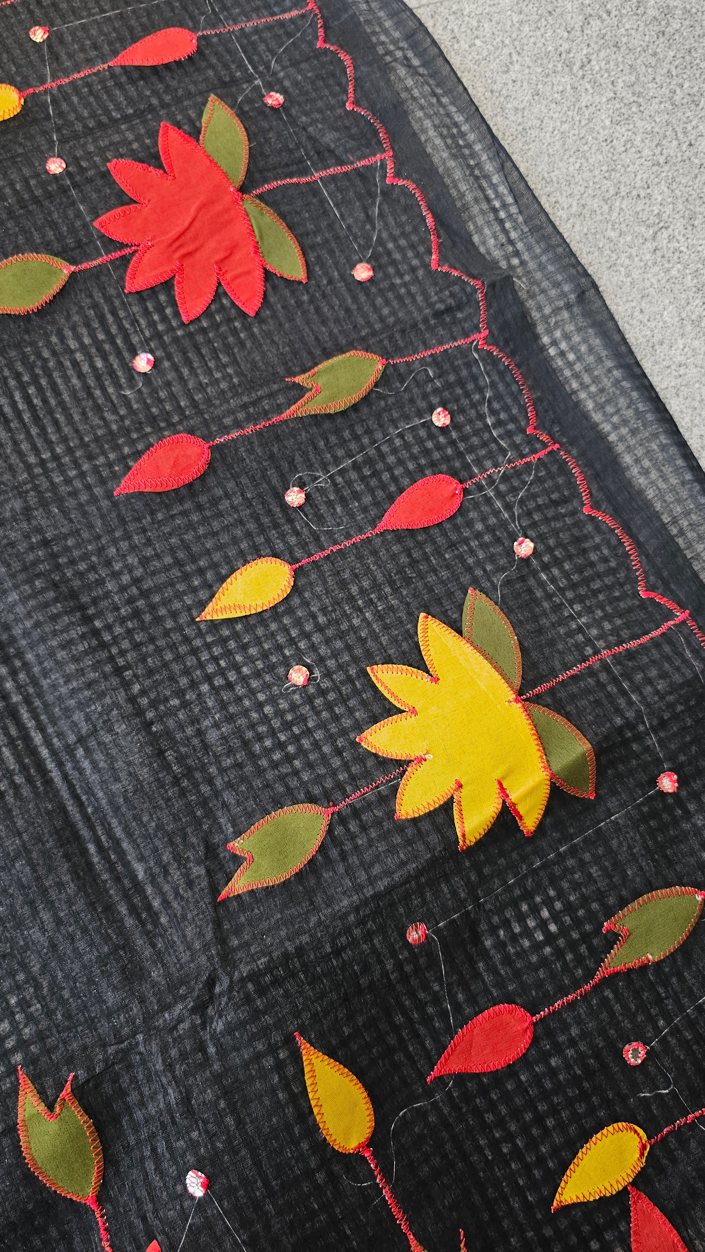 Soniya - Lotus Applique - Resham Kota Cotton Saree