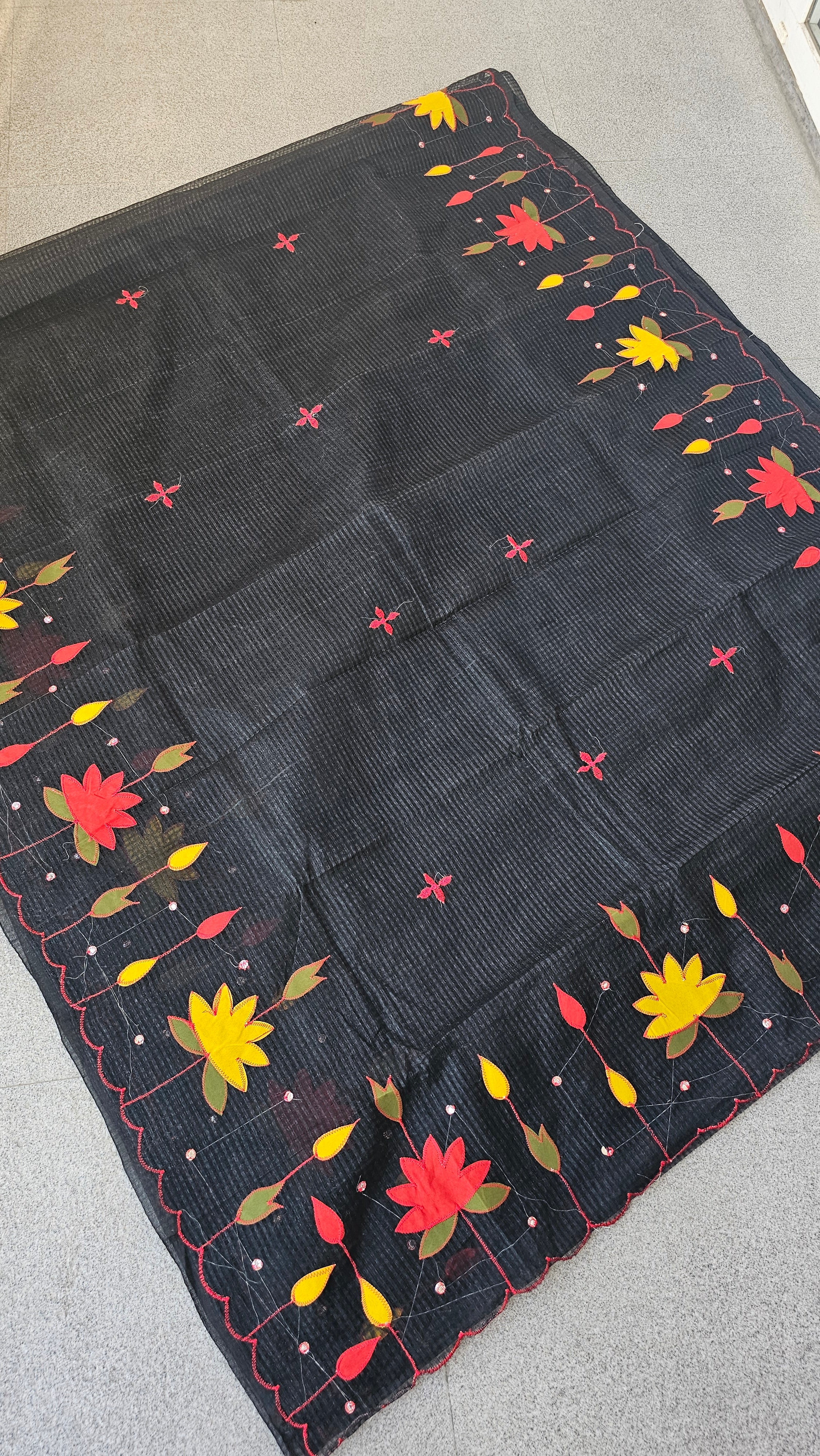 Soniya - Lotus Applique - Resham Kota Cotton Saree
