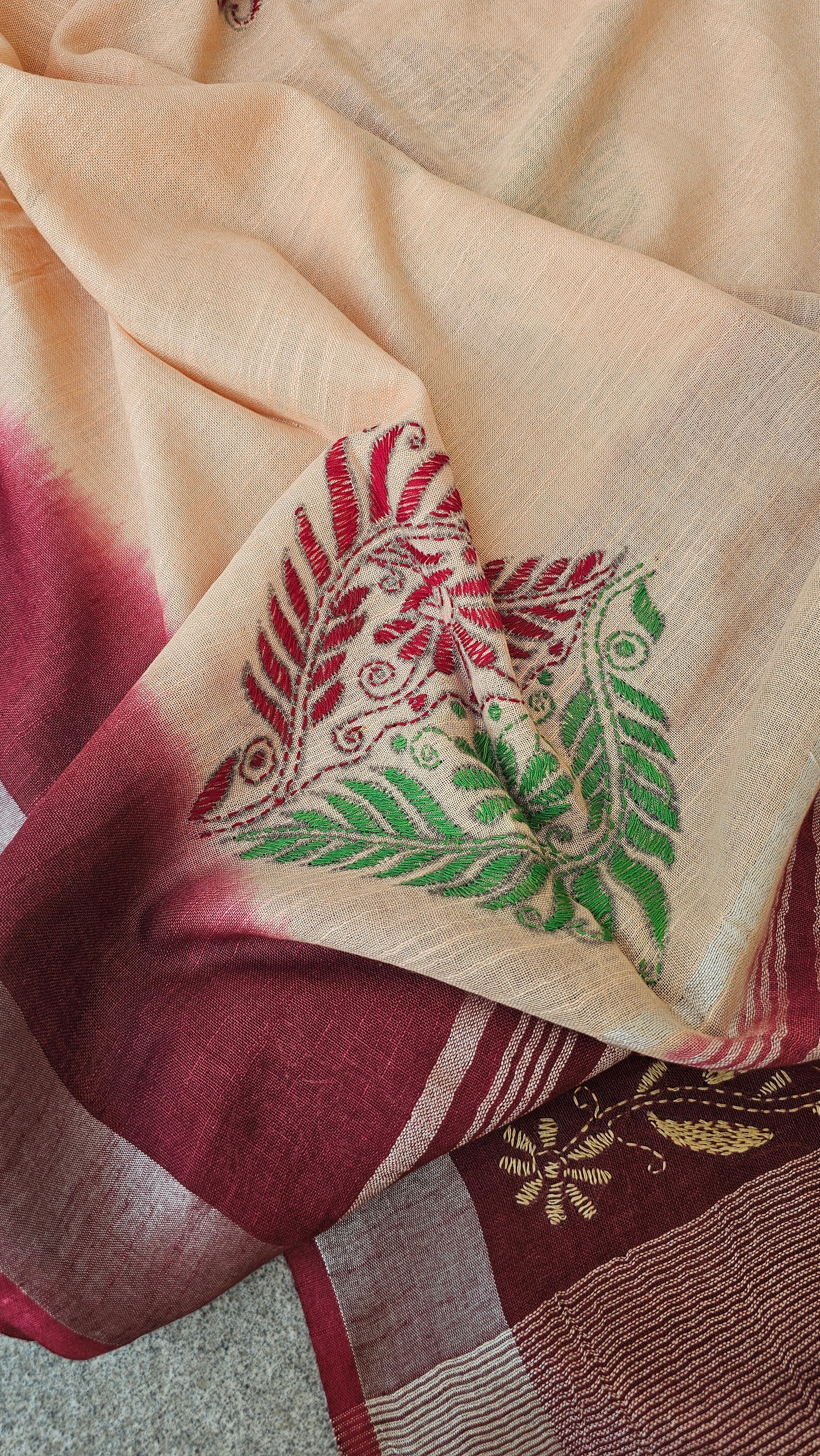 Chandana - Kantha Work - Shibori Tie & Dye Linen Cotton Saree