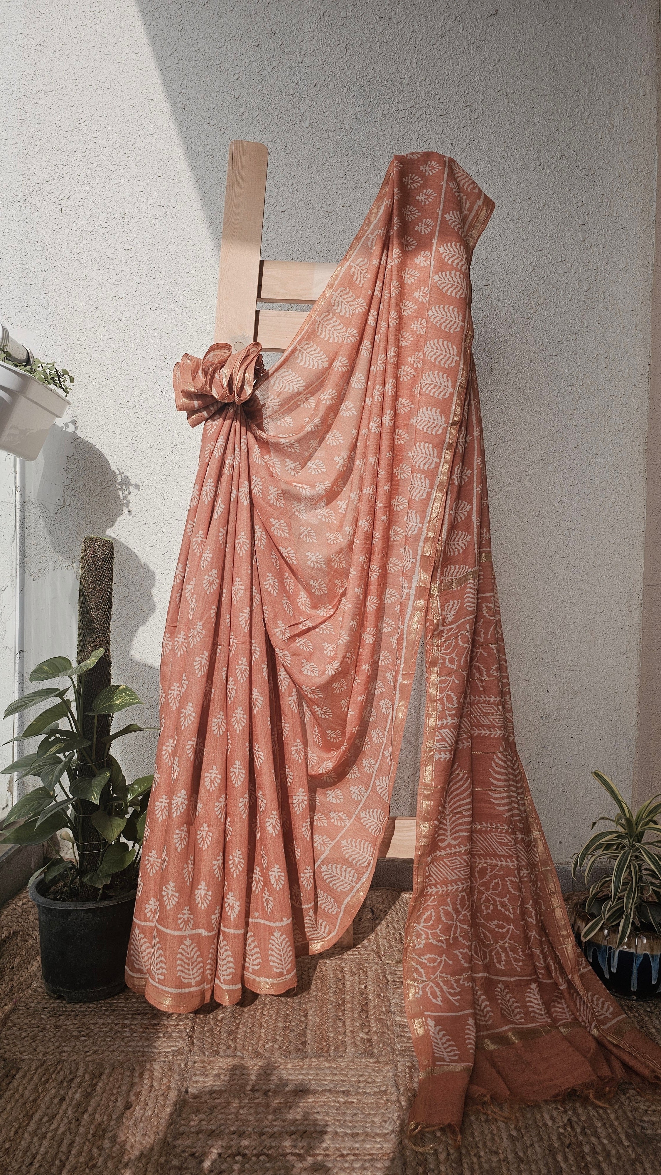 Peach - Handblock Print - Chanderi Silk