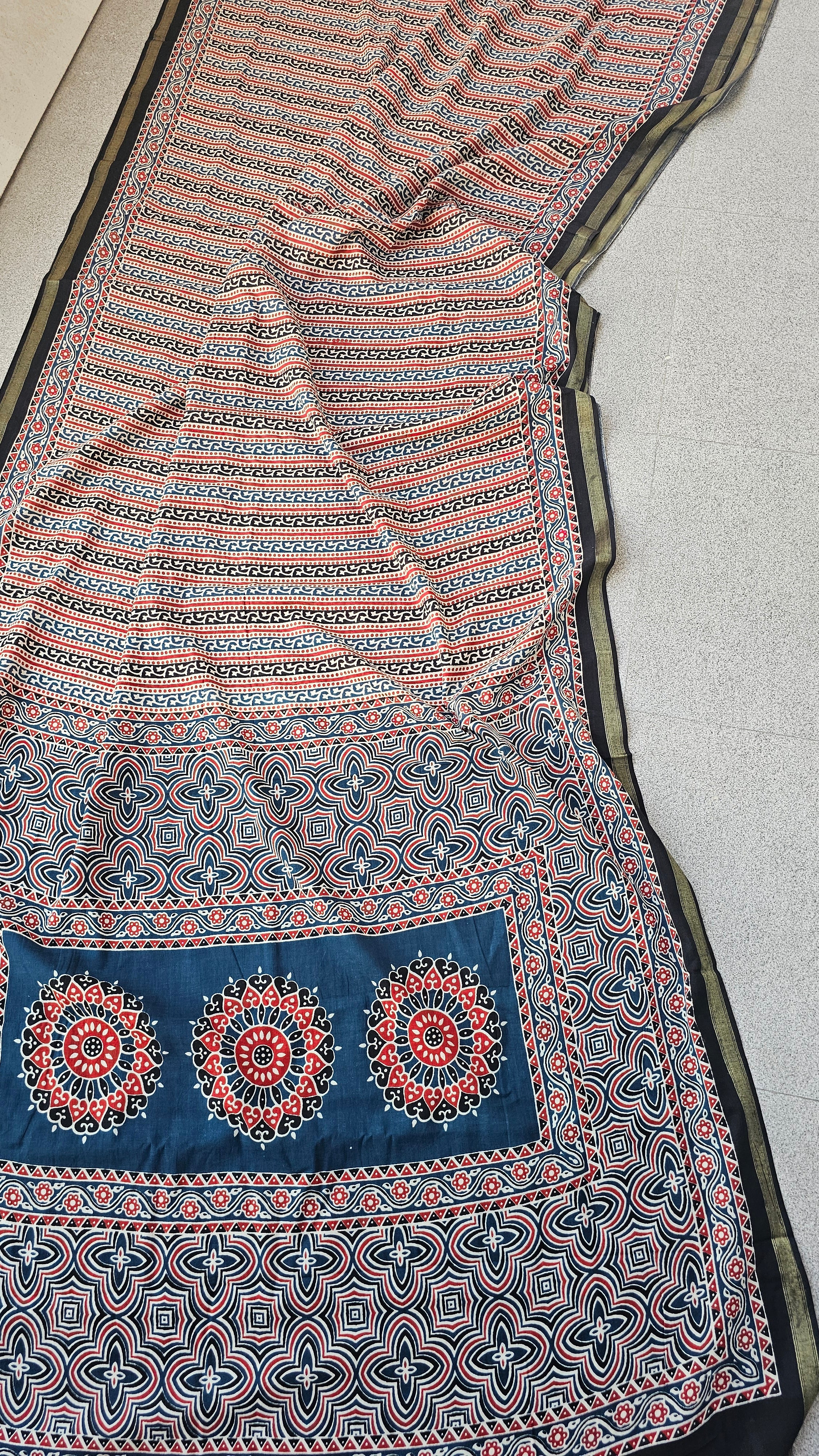 Sagar - Block printed - Chanderi Cotton Saree