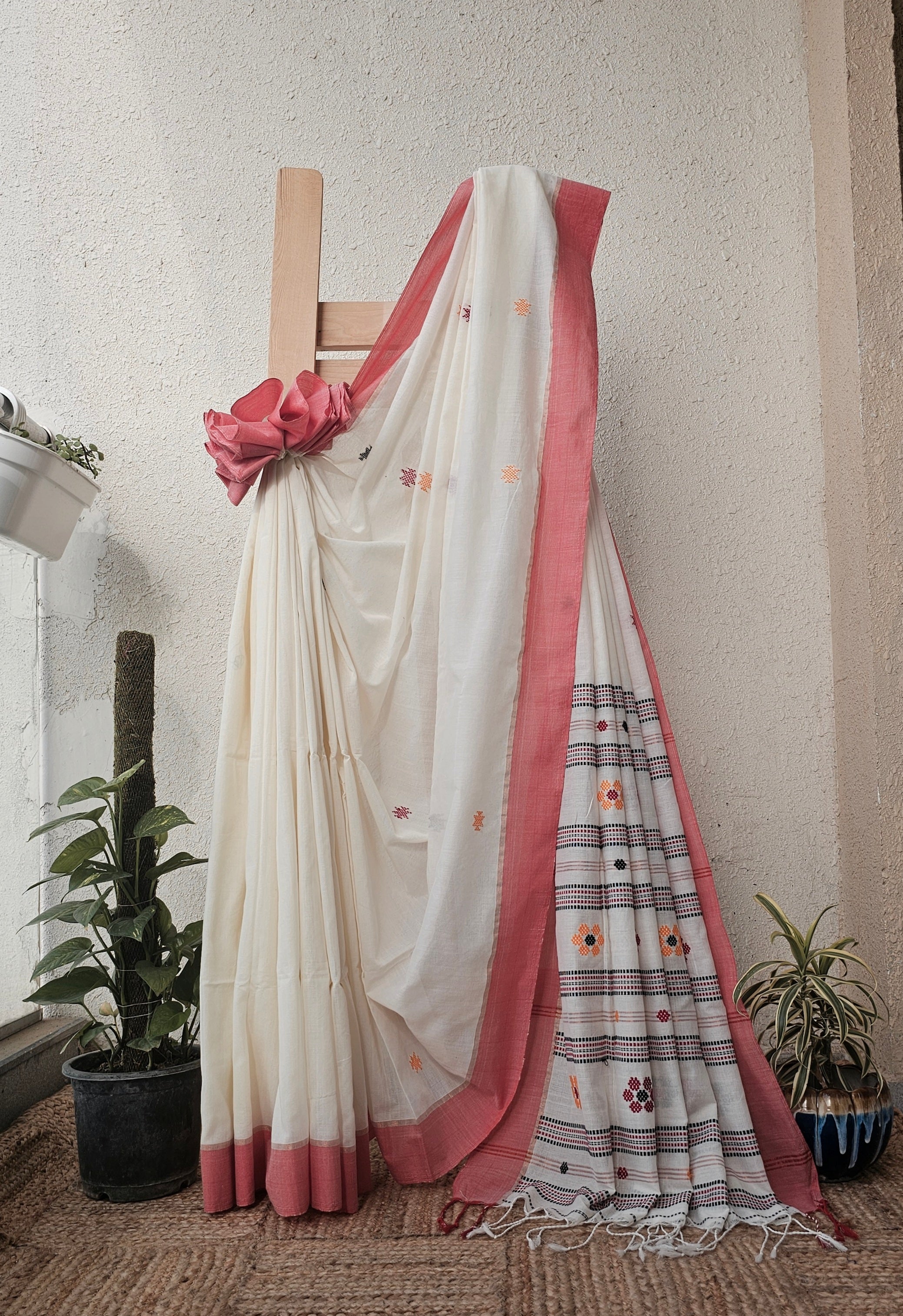 Chaandni - Bengal Handloom Red White - Cotton Saree
