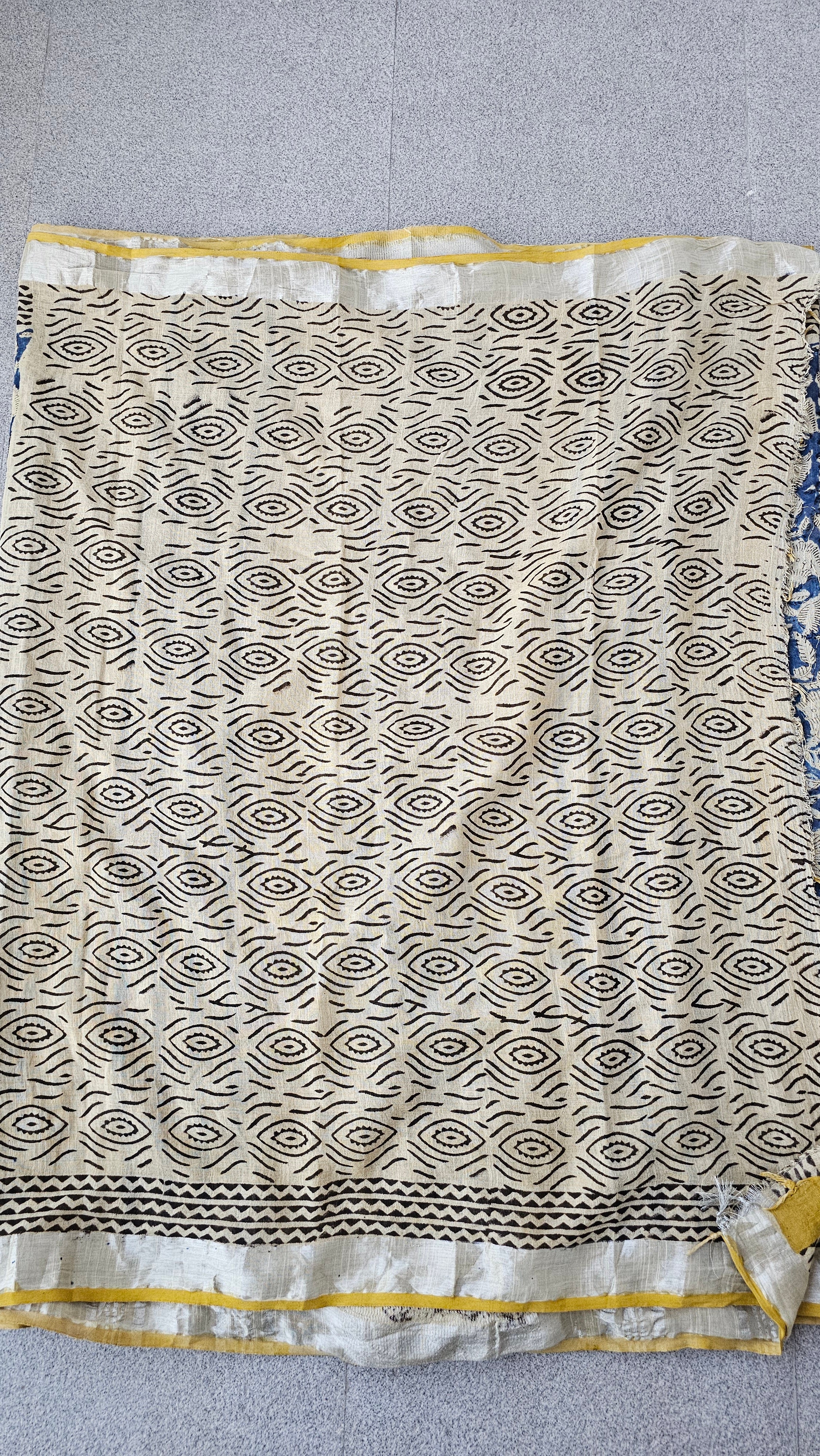 Blue Lagoon - Handblock Print - Linen Cotton Saree
