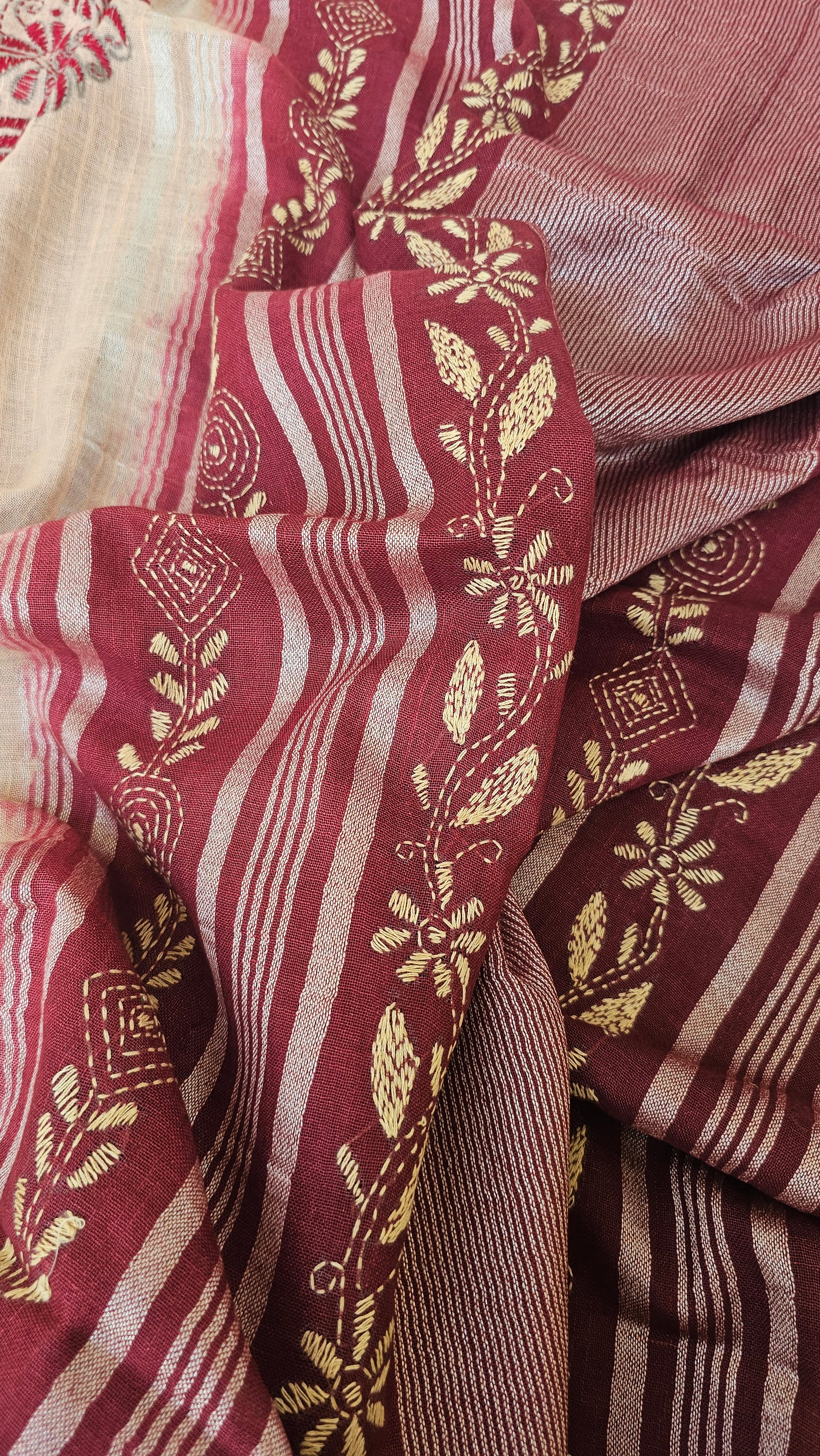Chandana - Kantha Work - Shibori Tie & Dye Linen Cotton Saree