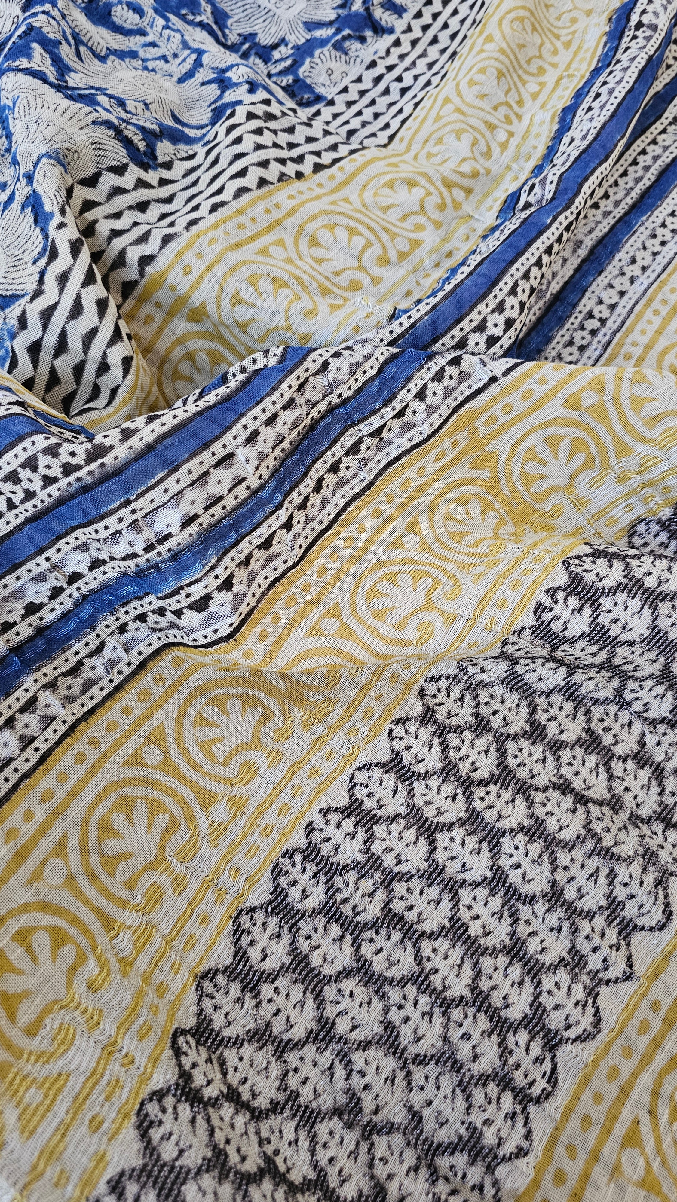 Blue Lagoon - Handblock Print - Linen Cotton Saree