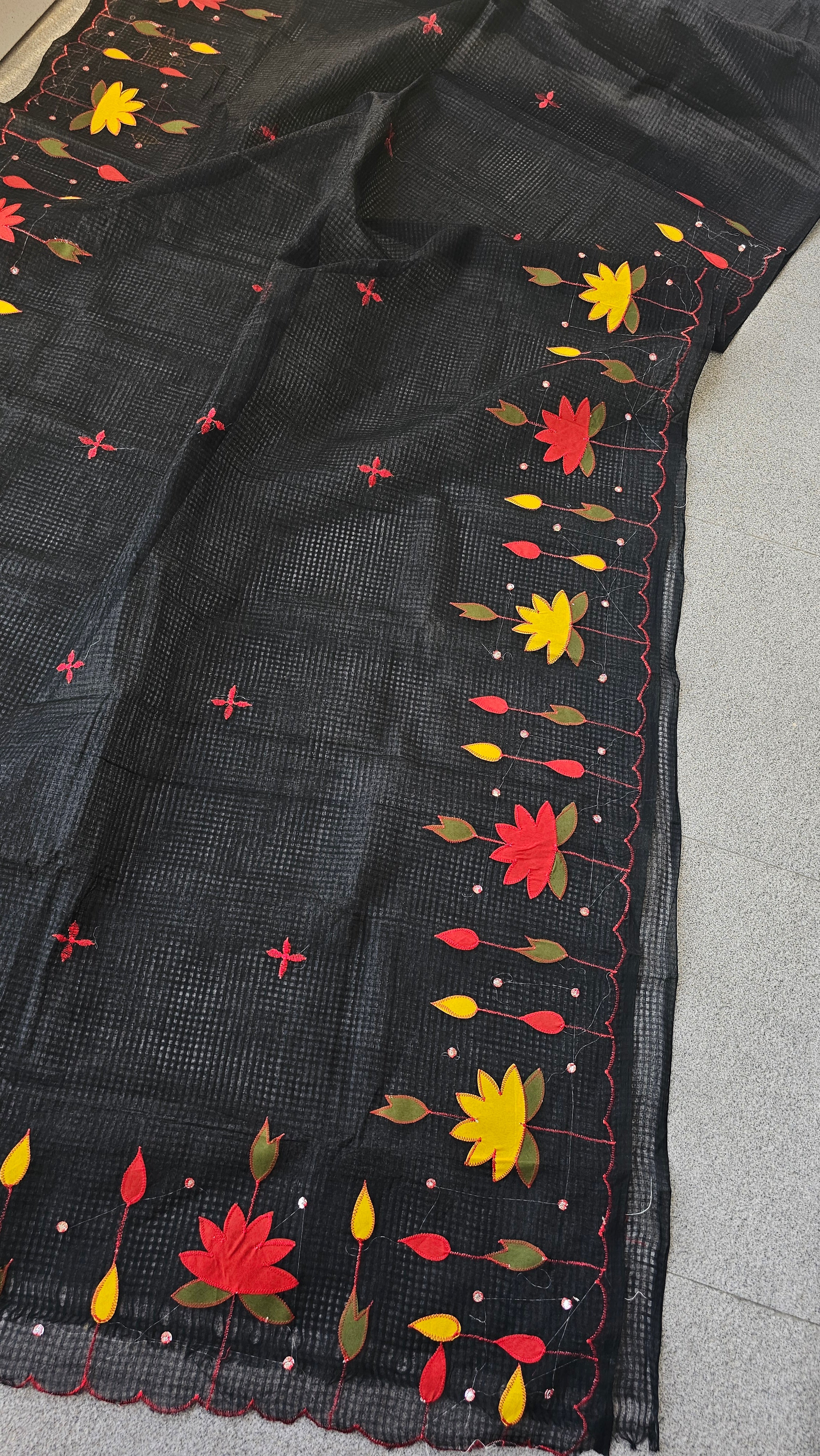 Soniya - Lotus Applique - Resham Kota Cotton Saree