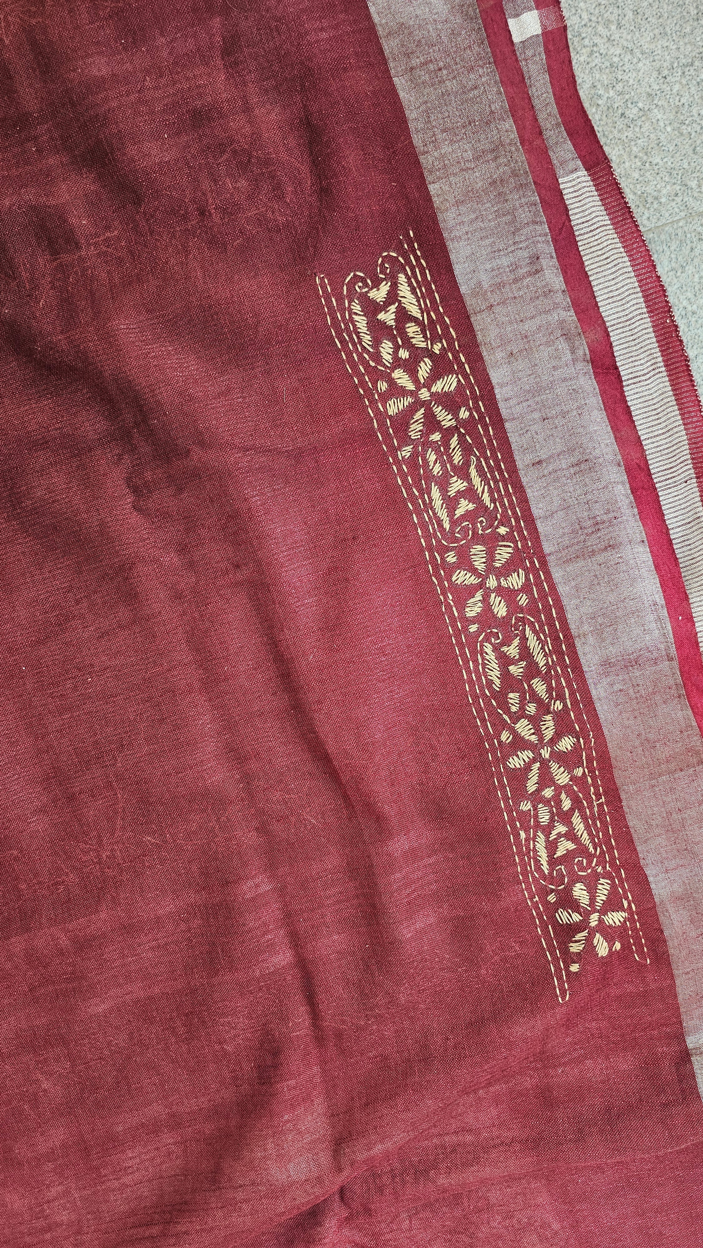 Chandana - Kantha Work - Shibori Tie & Dye Linen Cotton Saree