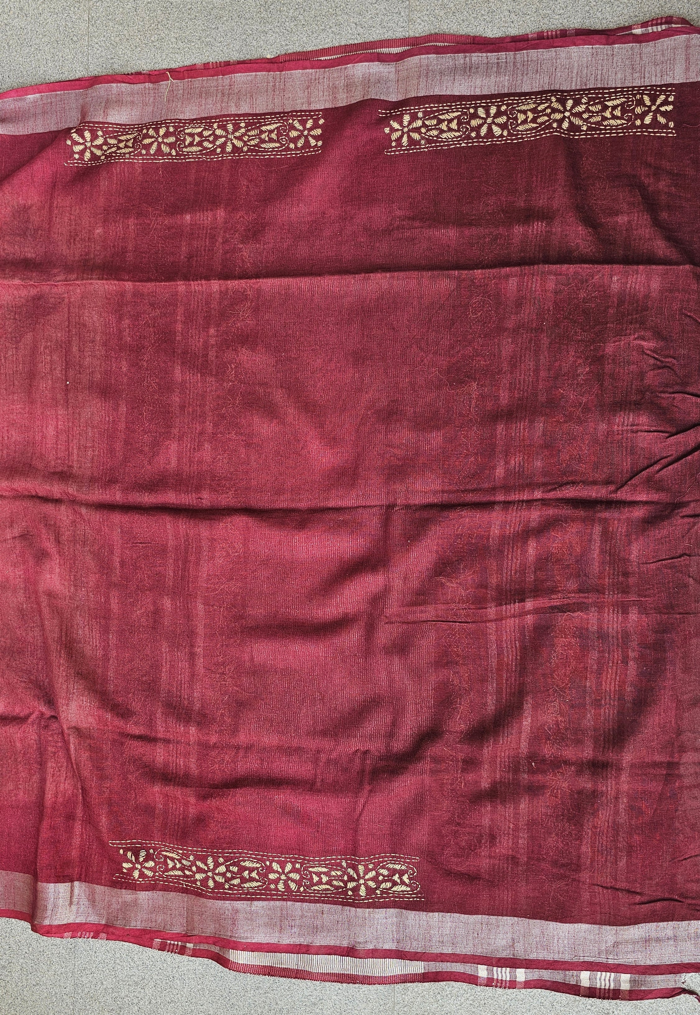Chandana - Kantha Work - Shibori Tie & Dye Linen Cotton Saree