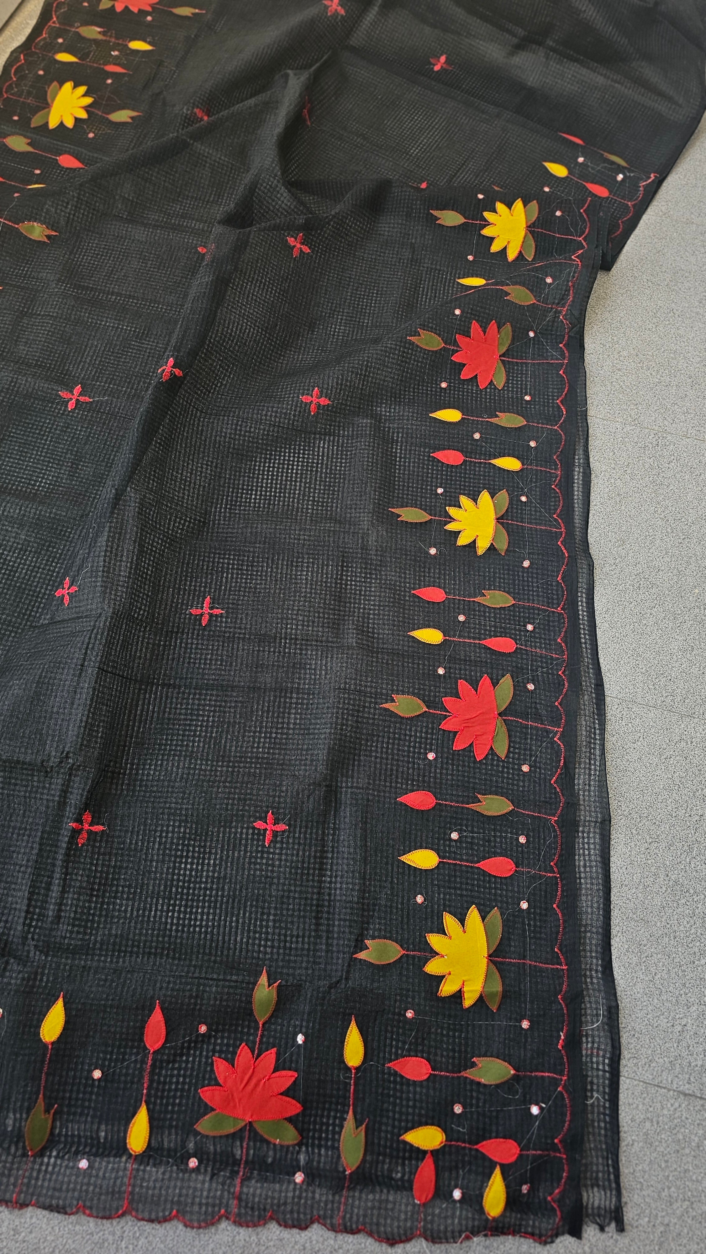 Soniya - Lotus Applique - Resham Kota Cotton Saree