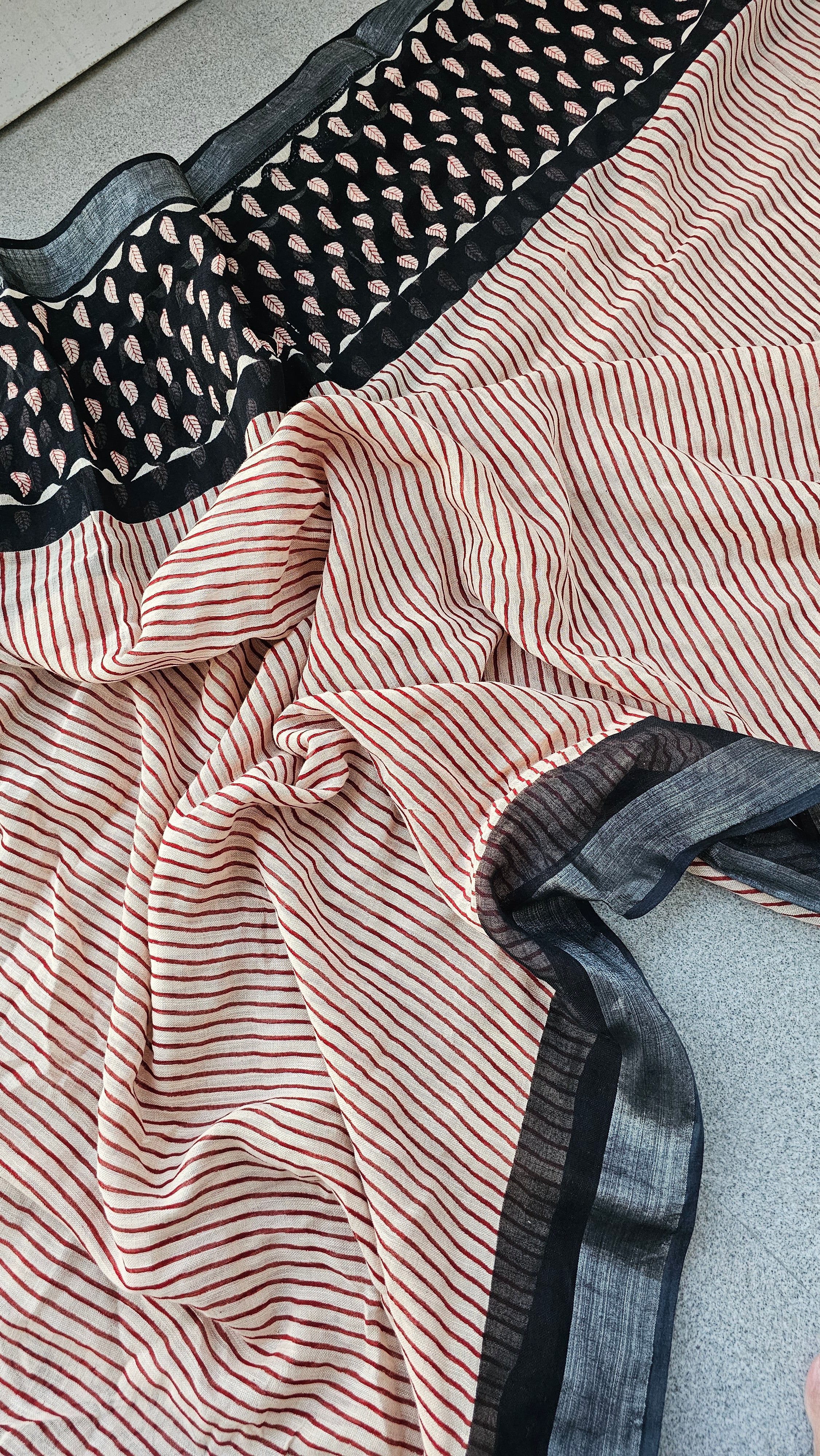 Rhea - Hand Block Print - Linen Cotton Saree