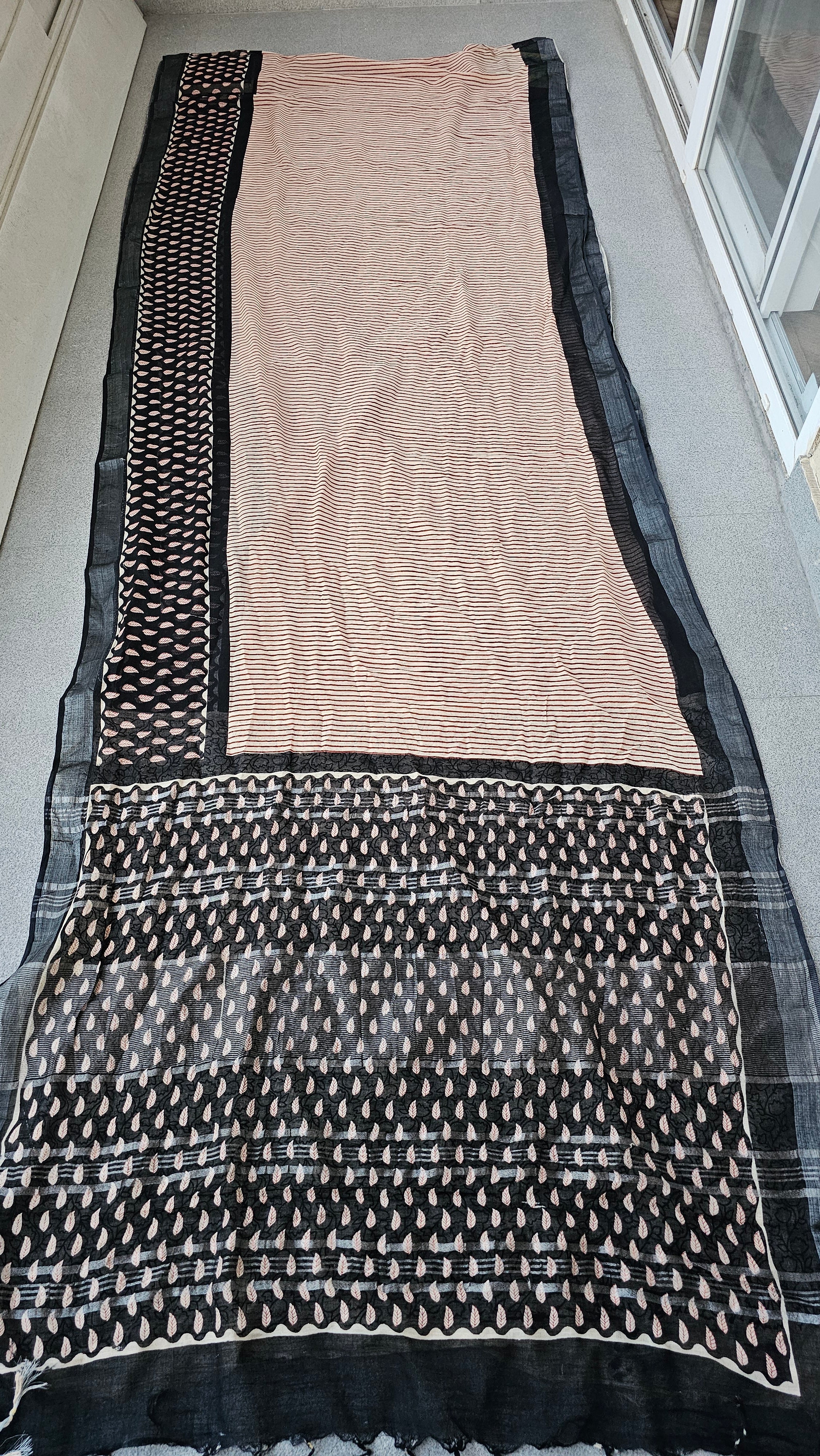 Rhea - Hand Block Print - Linen Cotton Saree
