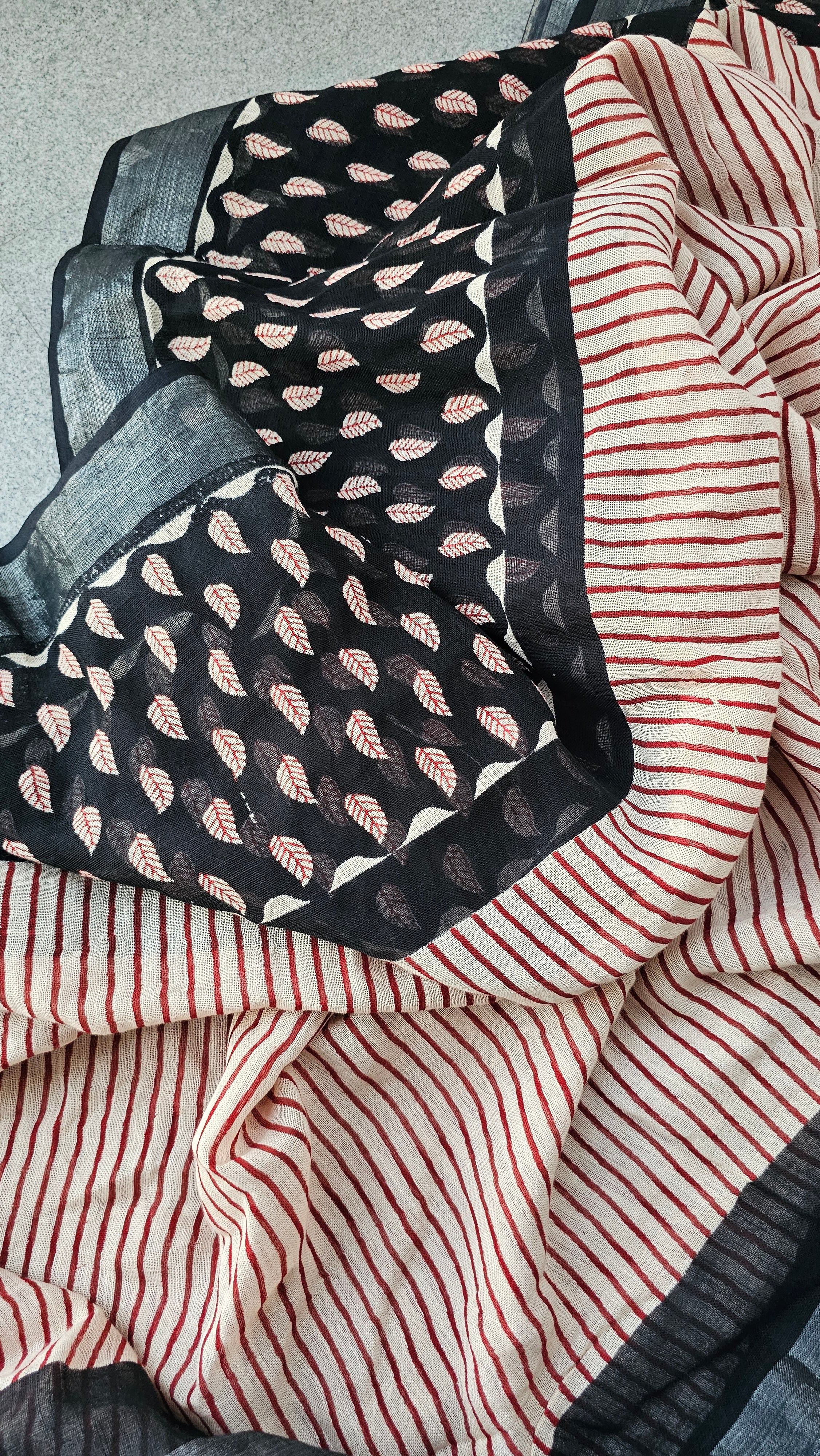 Rhea - Hand Block Print - Linen Cotton Saree