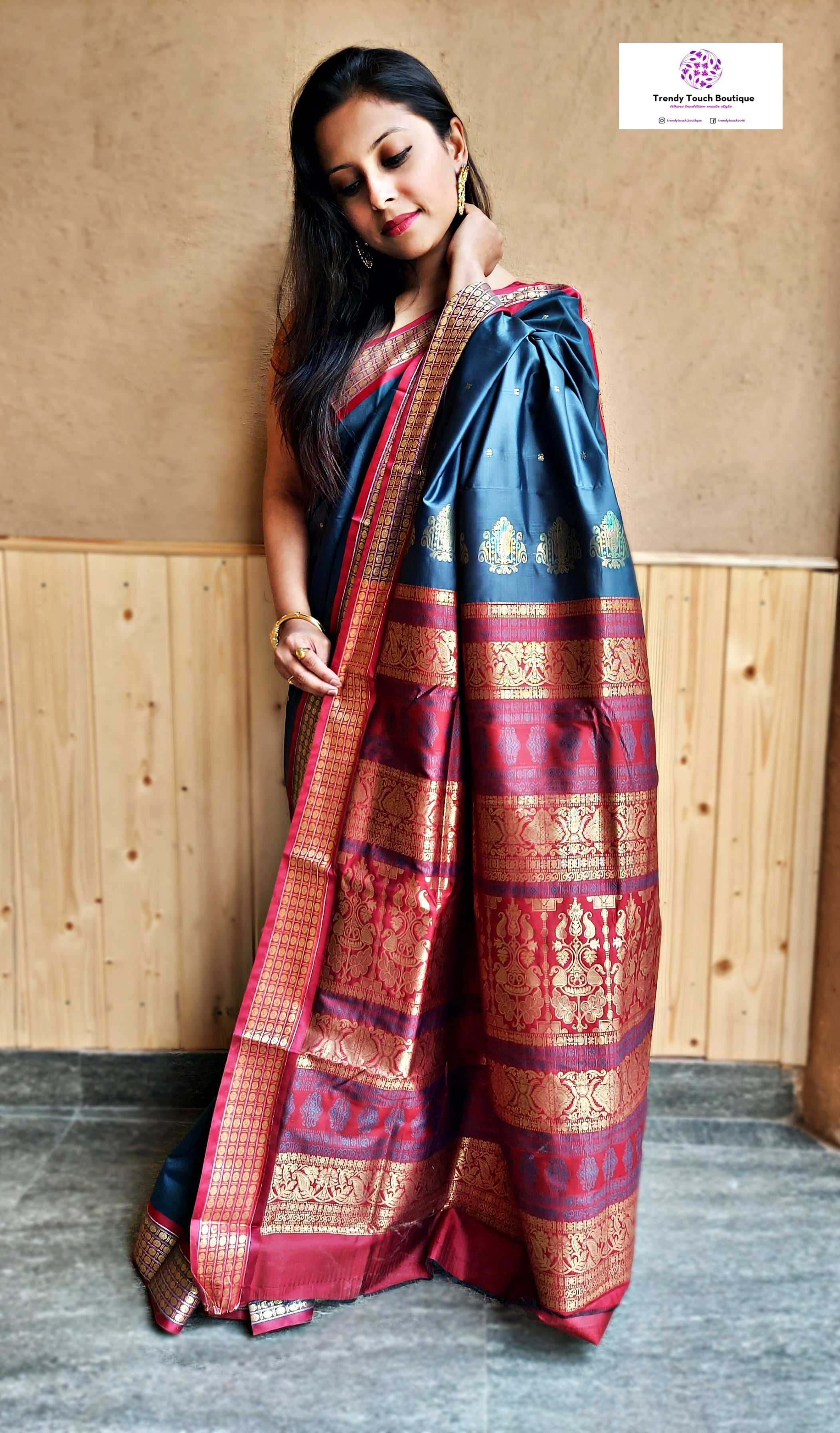 AMAR TUMI - MAROON & GREY - BOMKAI SILK