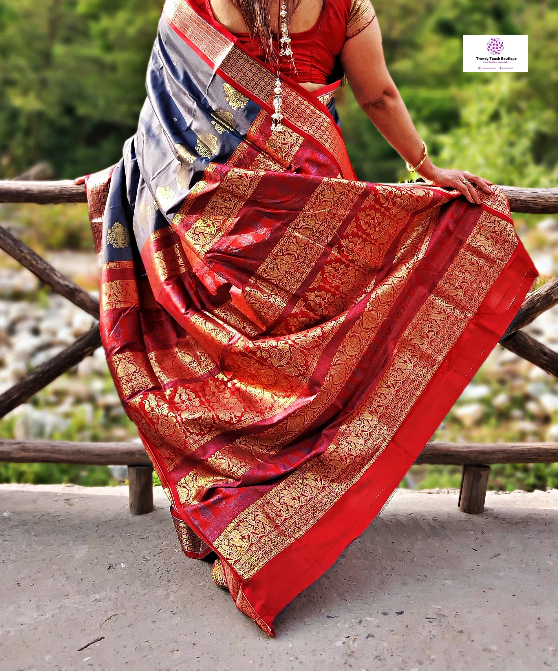 AMAR TUMI - MAROON & GREY - BOMKAI SILK