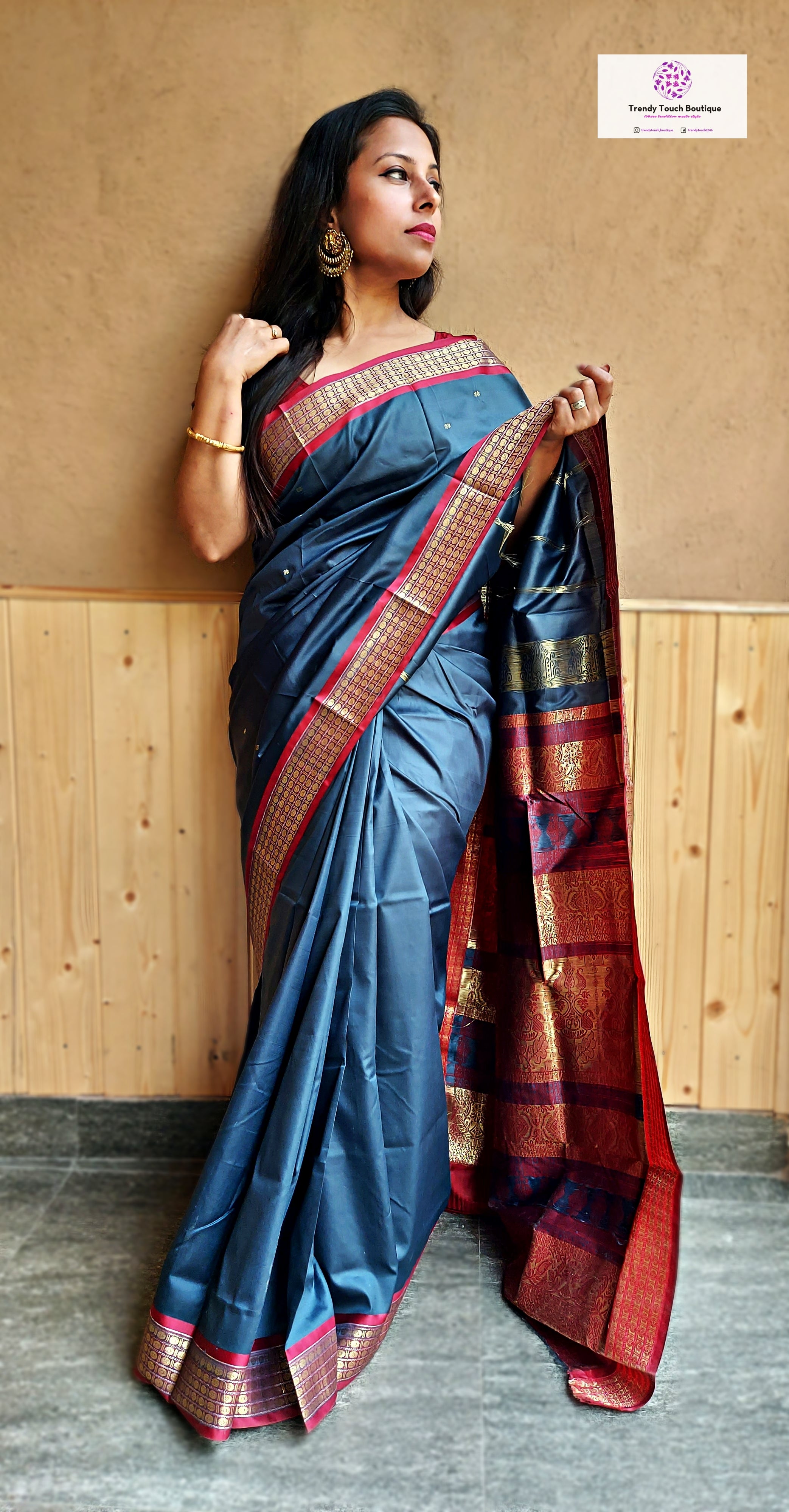 AMAR TUMI - MAROON & GREY - BOMKAI SILK