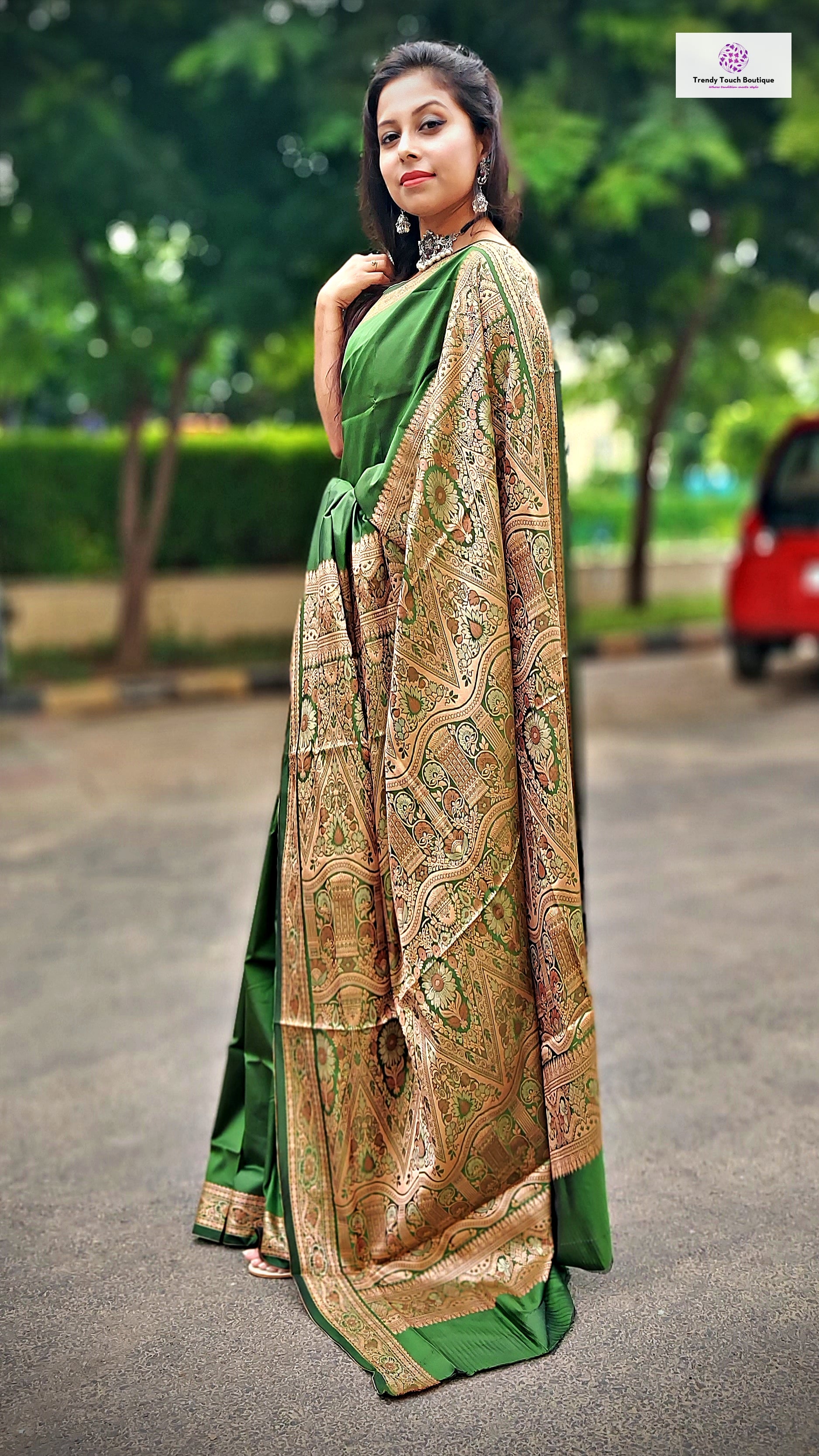 ARANYAANI - GREEN & GOLD - KATAAN SILK