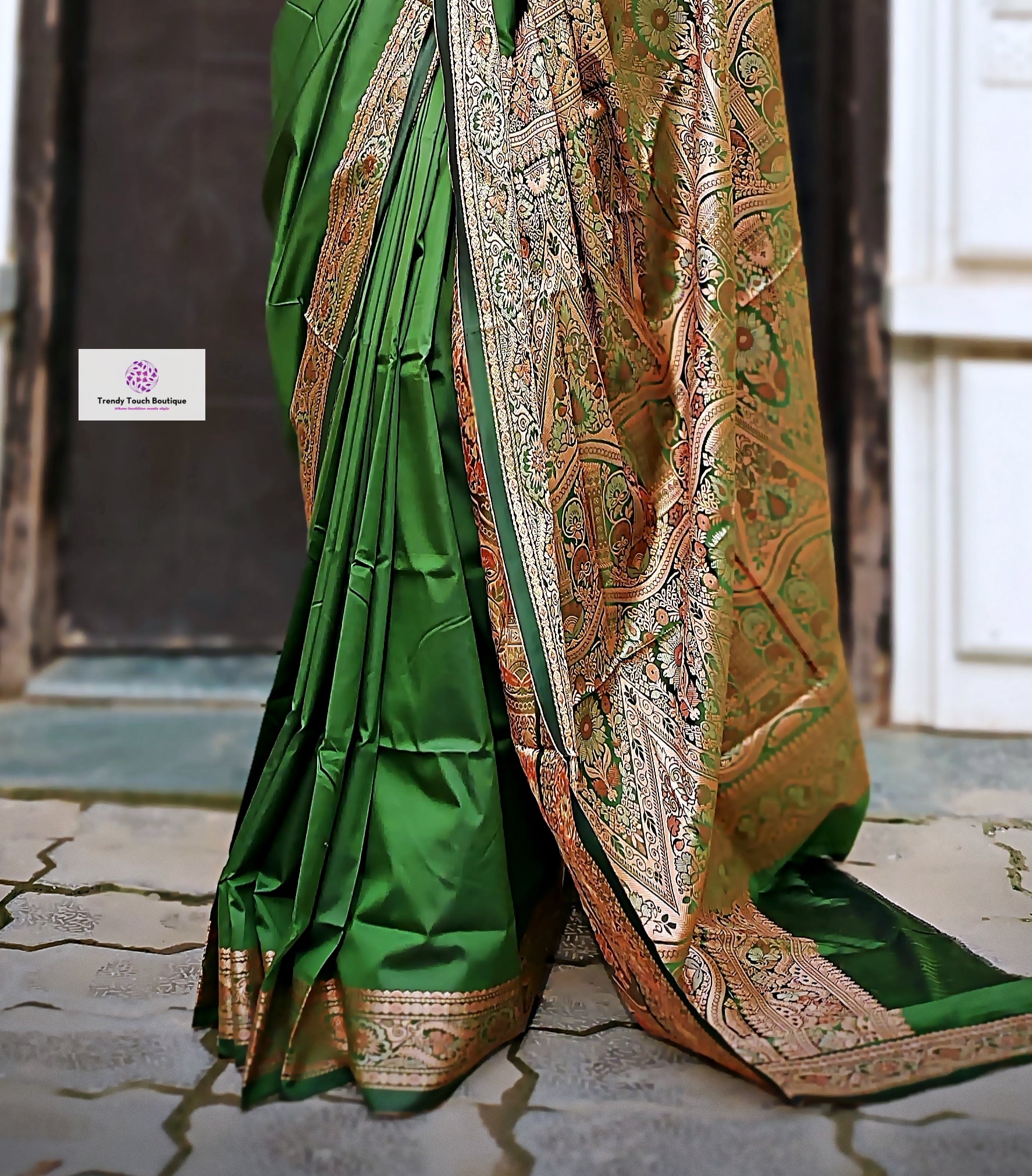 ARANYAANI - GREEN & GOLD - KATAAN SILK