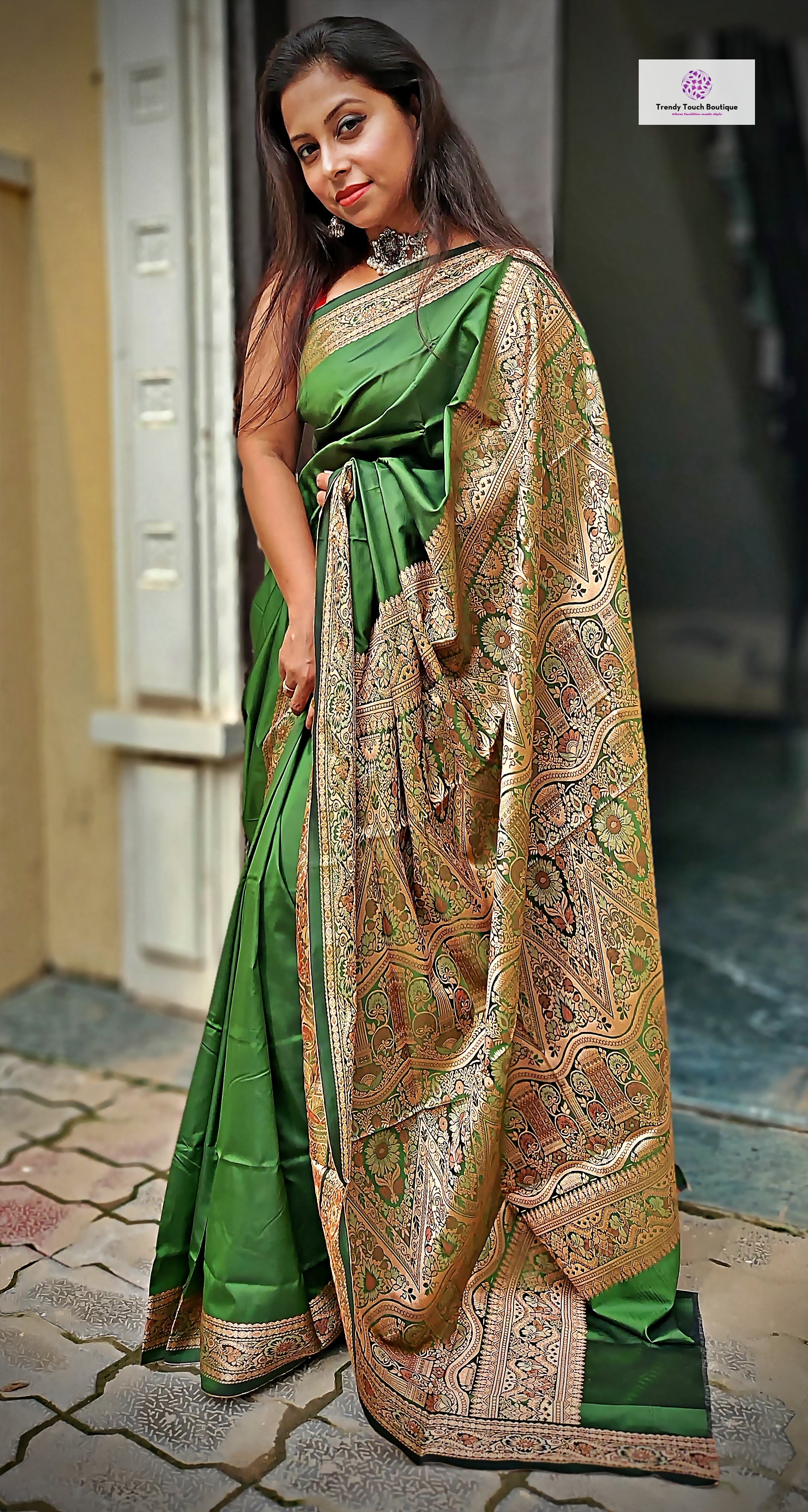 ARANYAANI - GREEN & GOLD - KATAAN SILK