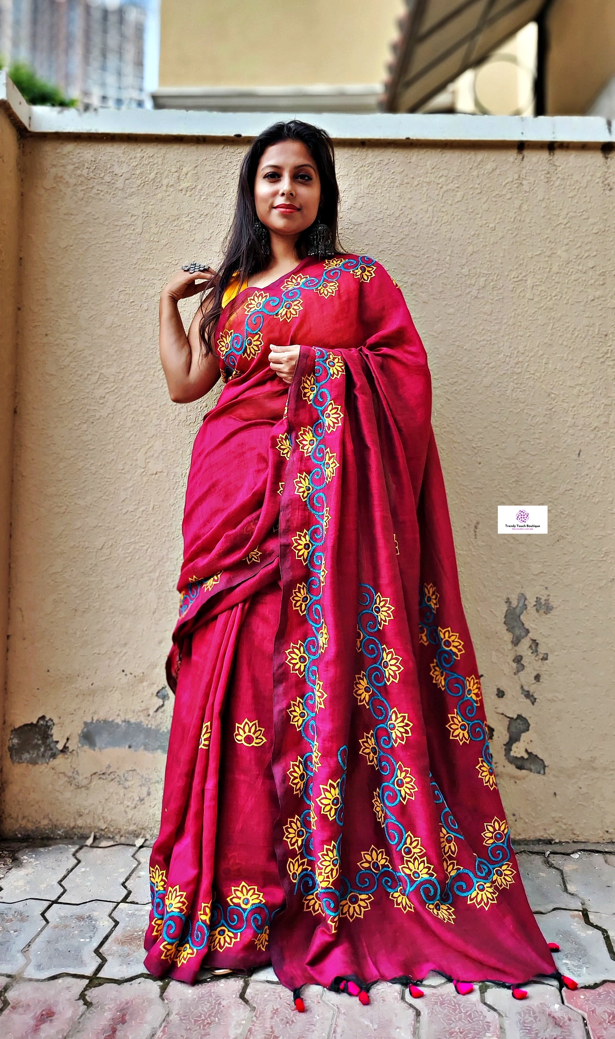 MULBERRY MODE - HANDPAINTED & EMBROIDERED - COTTON HANDLOOM