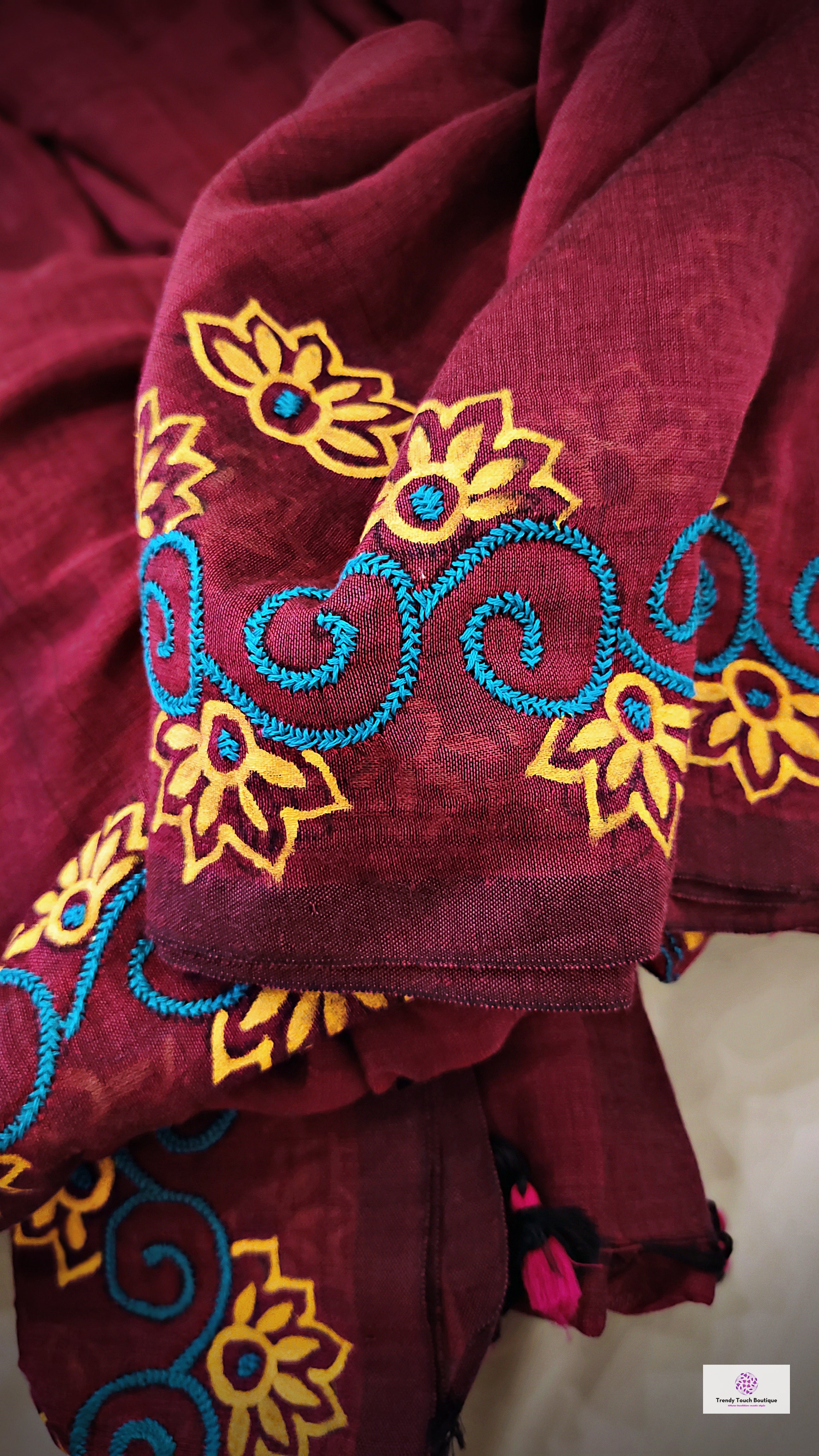 MULBERRY MODE - HANDPAINTED & EMBROIDERED - COTTON HANDLOOM