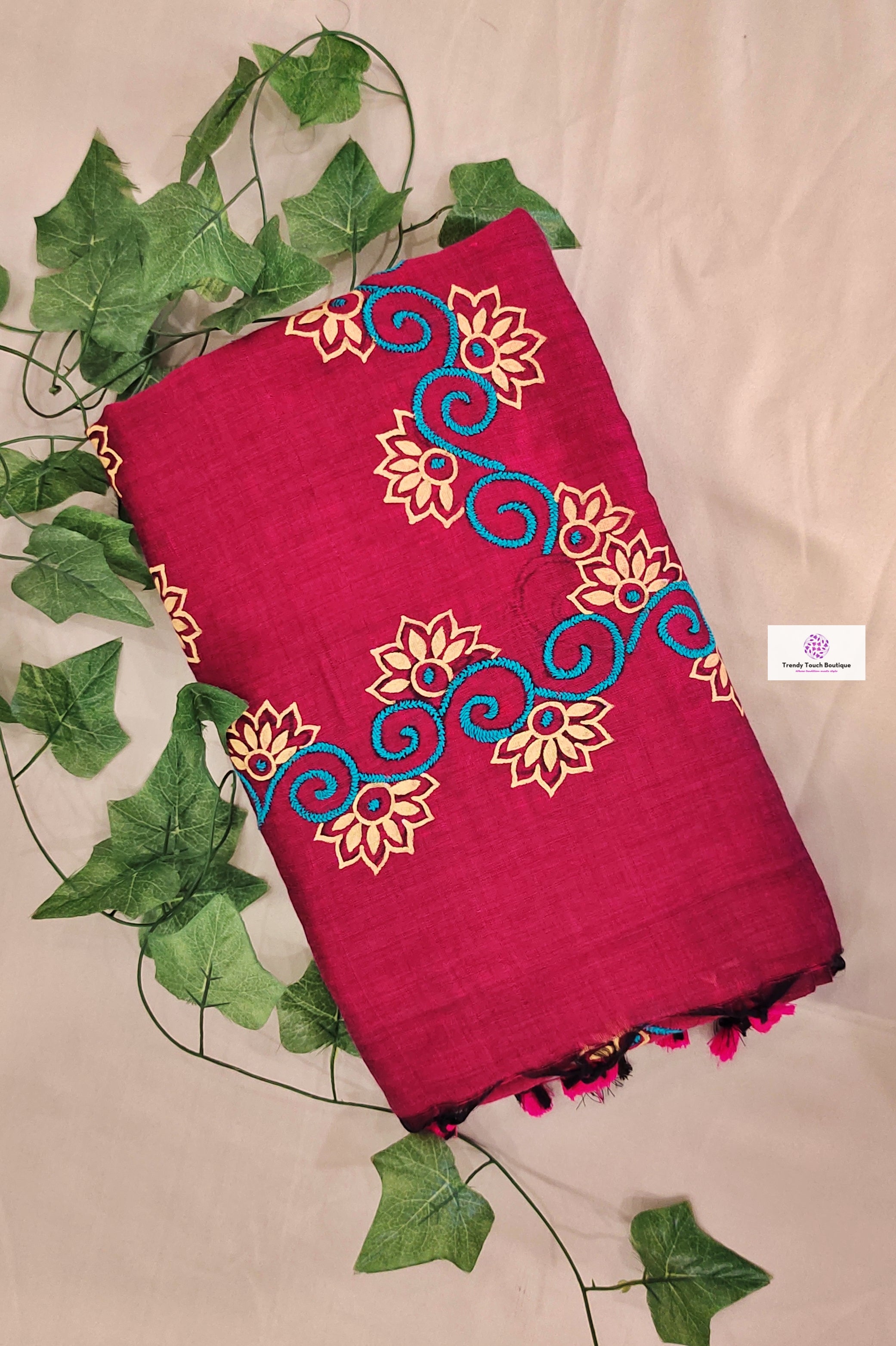 MULBERRY MODE - HANDPAINTED & EMBROIDERED - COTTON HANDLOOM