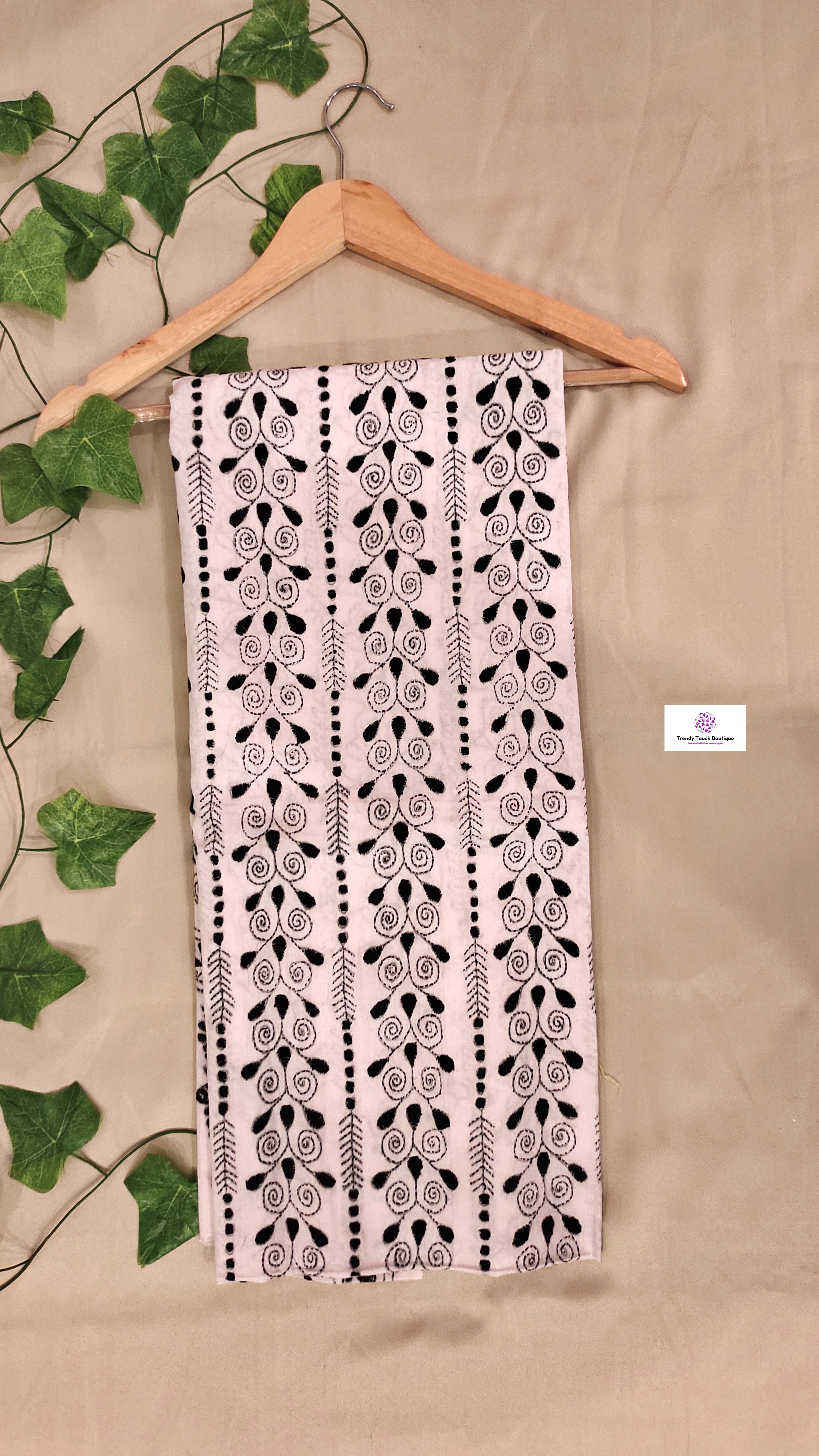 White Kantha work cotton dupatta