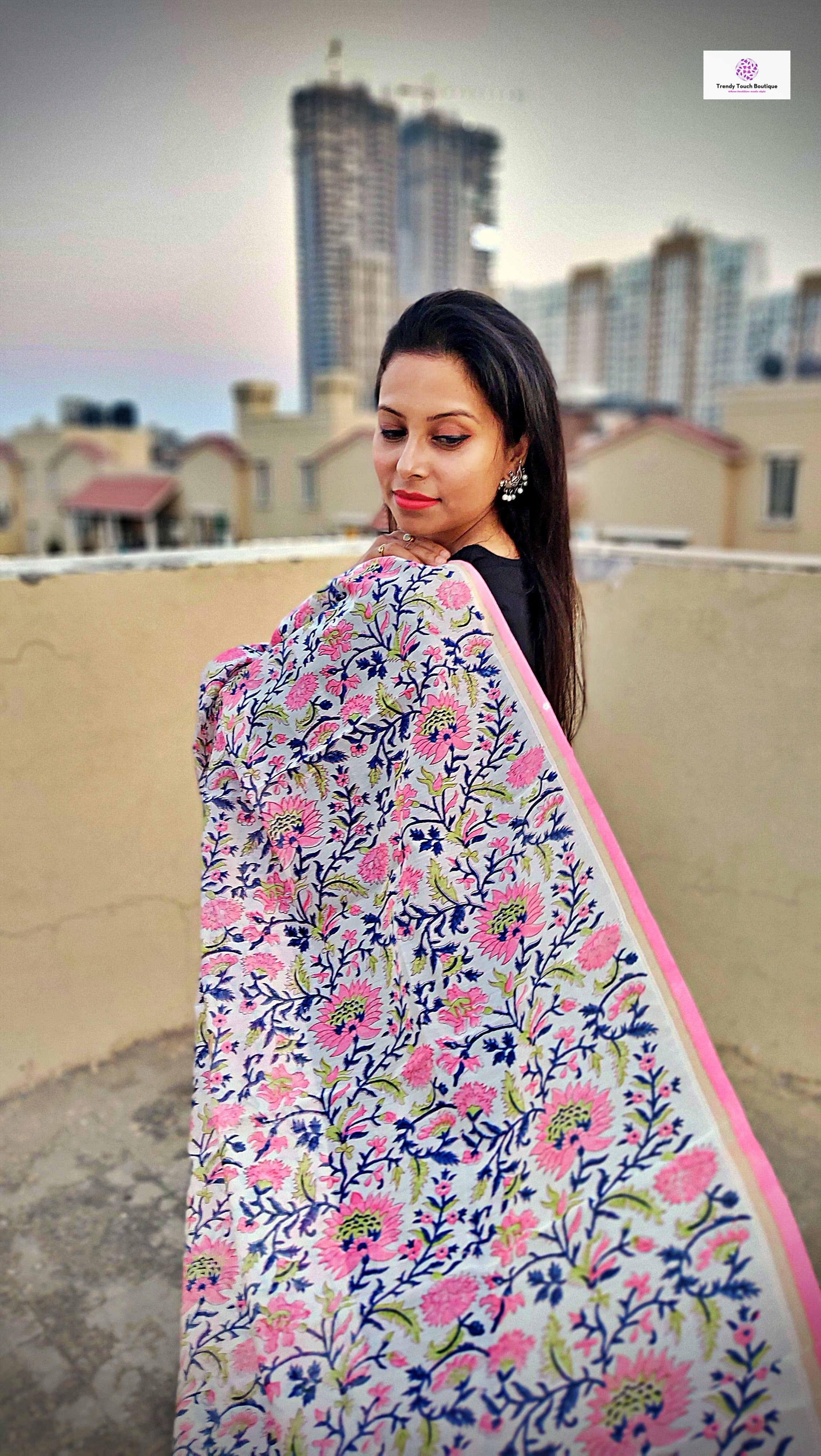 Only For You - Hand Block Print - Chanderi Silk Dupatta